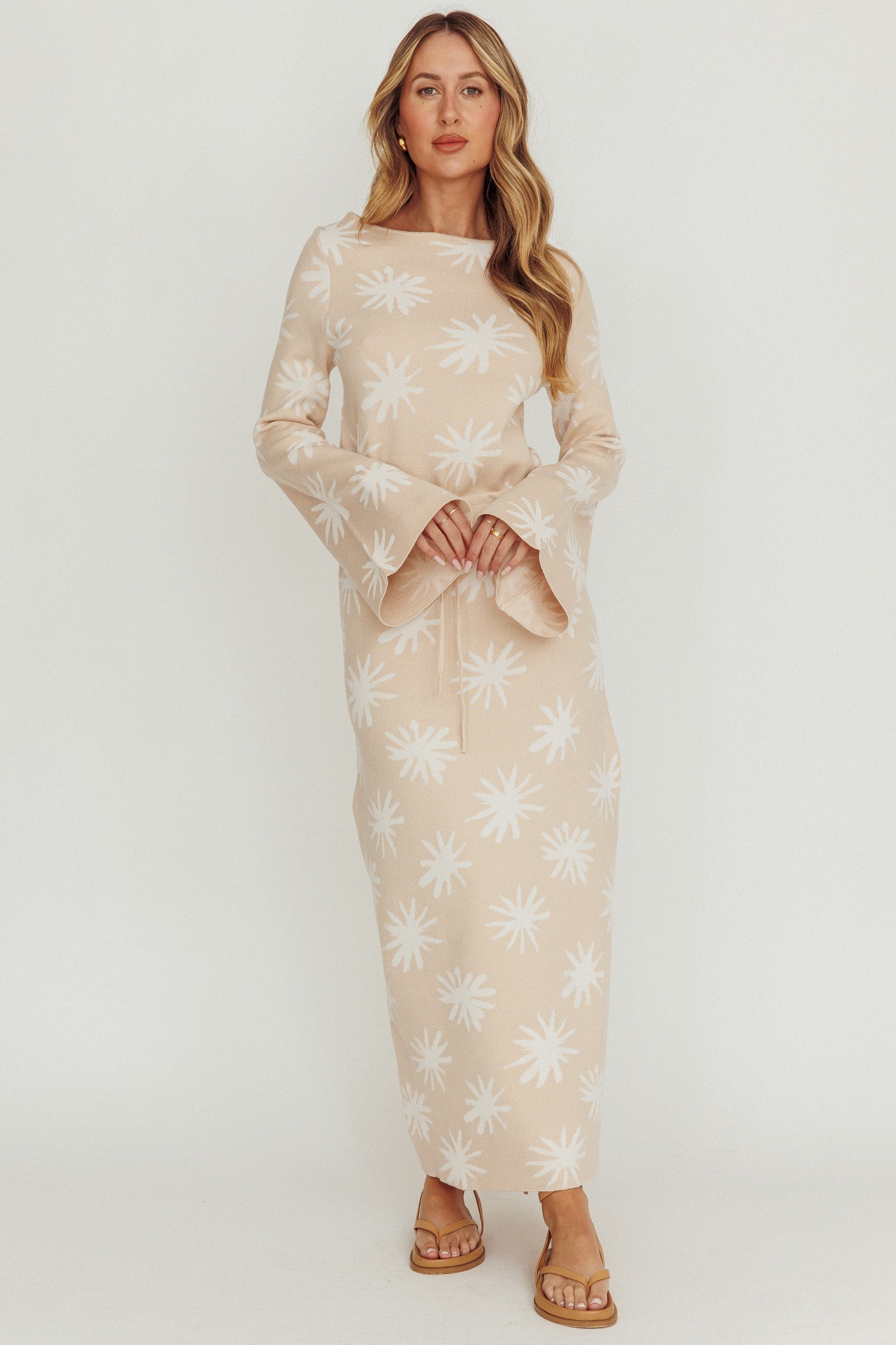knitted star dress Orleans Print Knit Maxi Sand Maxi dress