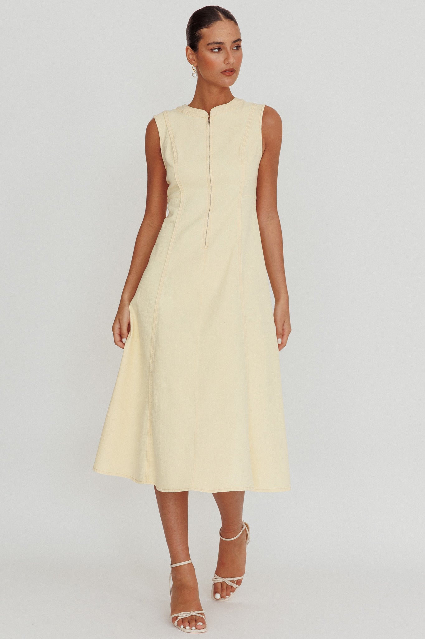 Passionate Flame Sleeveless A-line Midi Dress Beige Passionate Flame Sleeveless A-line Midi Dress Beige