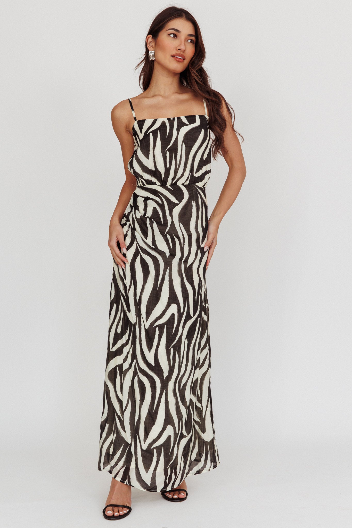 fitted lace wedding dress Pristine Zebra Print Maxi Dress Black