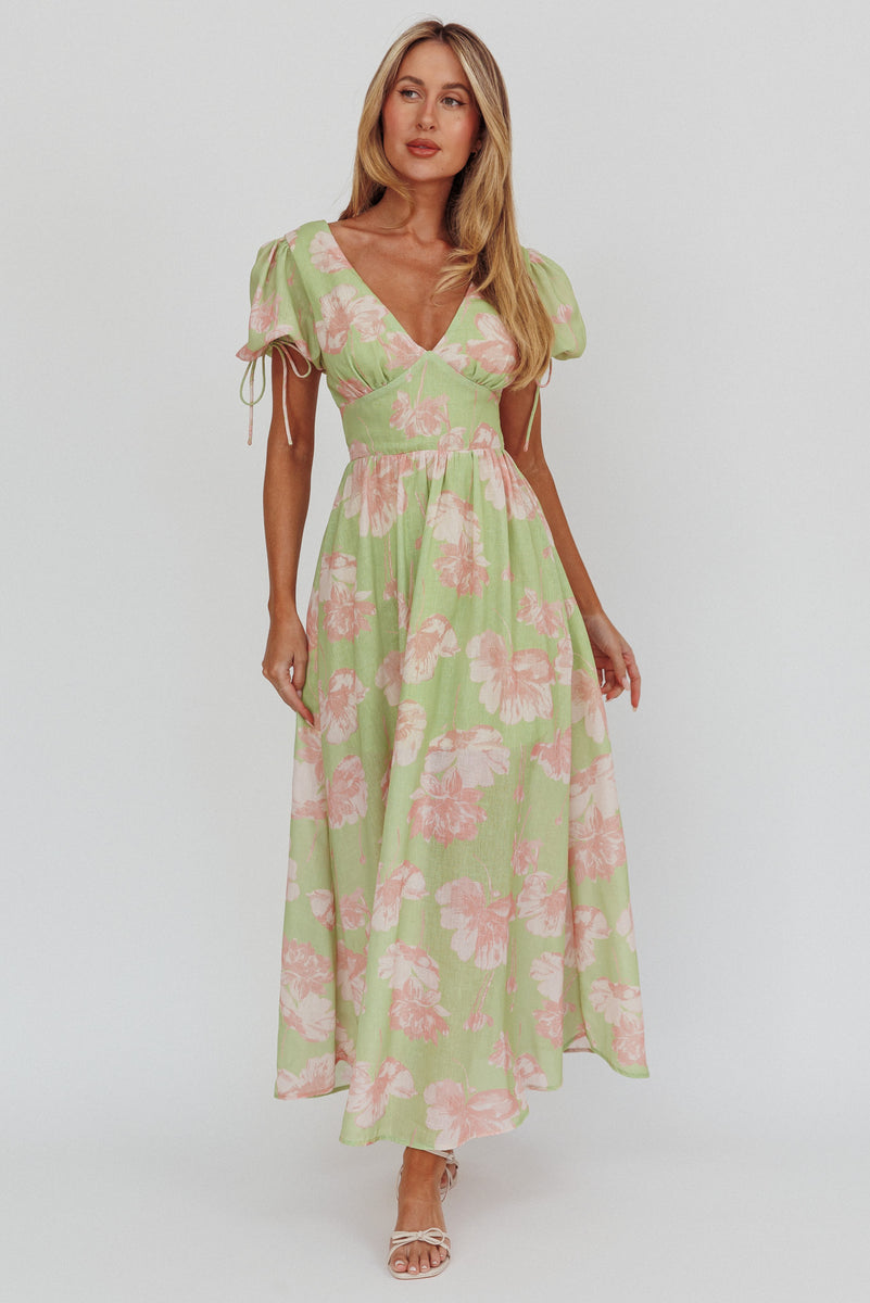 Anika | Green Off-Shoulder Puff Sleeve Maxi Dress main image 1