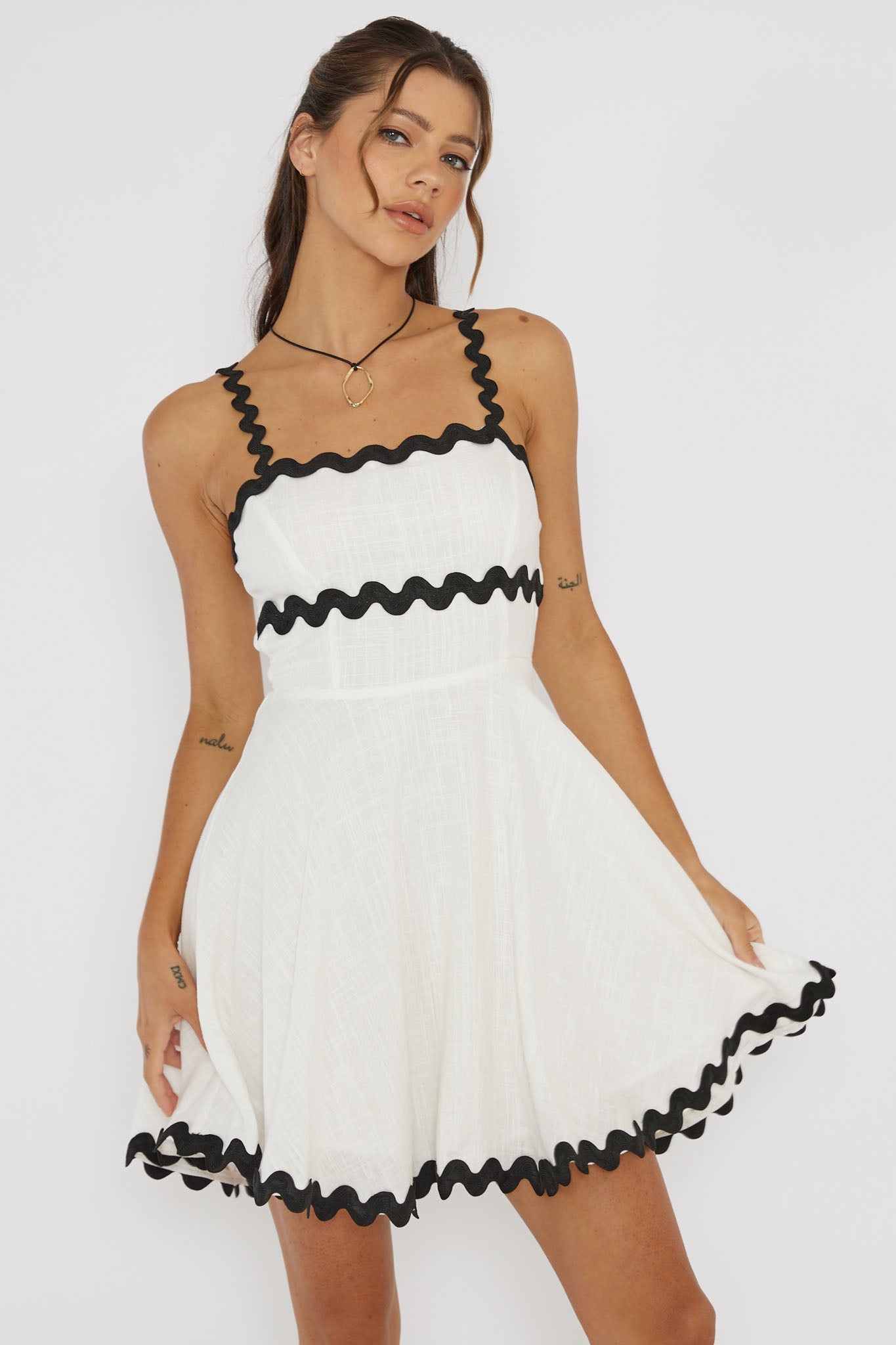 Won Me Over Ric Rac Trim Mini Dress White - XS Won Me Over Ric Rac Trim Mini Dress White - XS