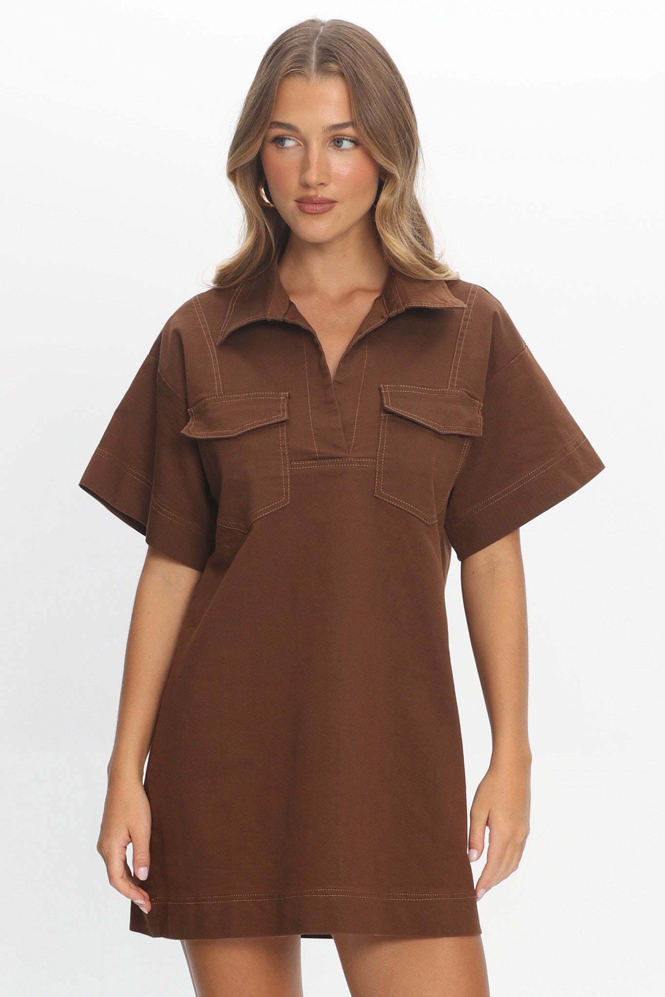 Mariska Collared Mini Dress Chocolate Mariska Collared Mini Dress Chocolate