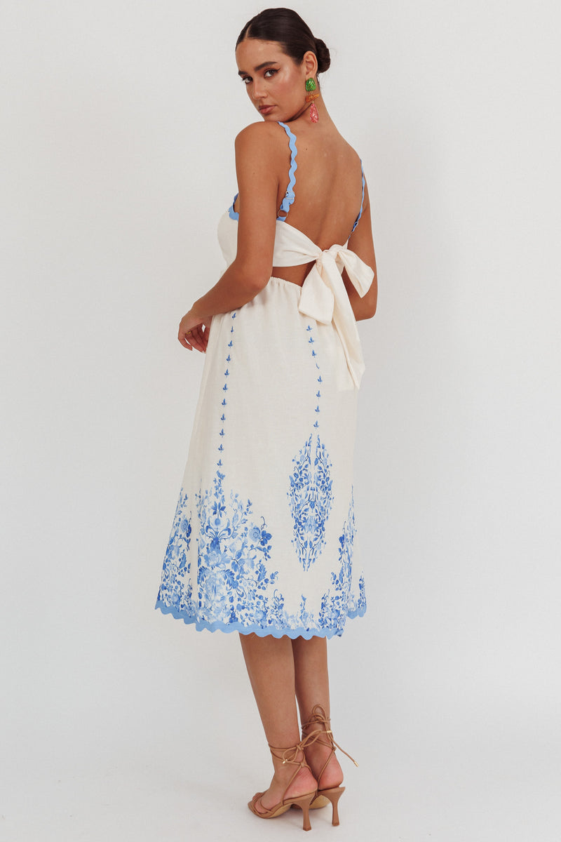 Miami Midi Dress In Blue With White Ric Rac Cotton