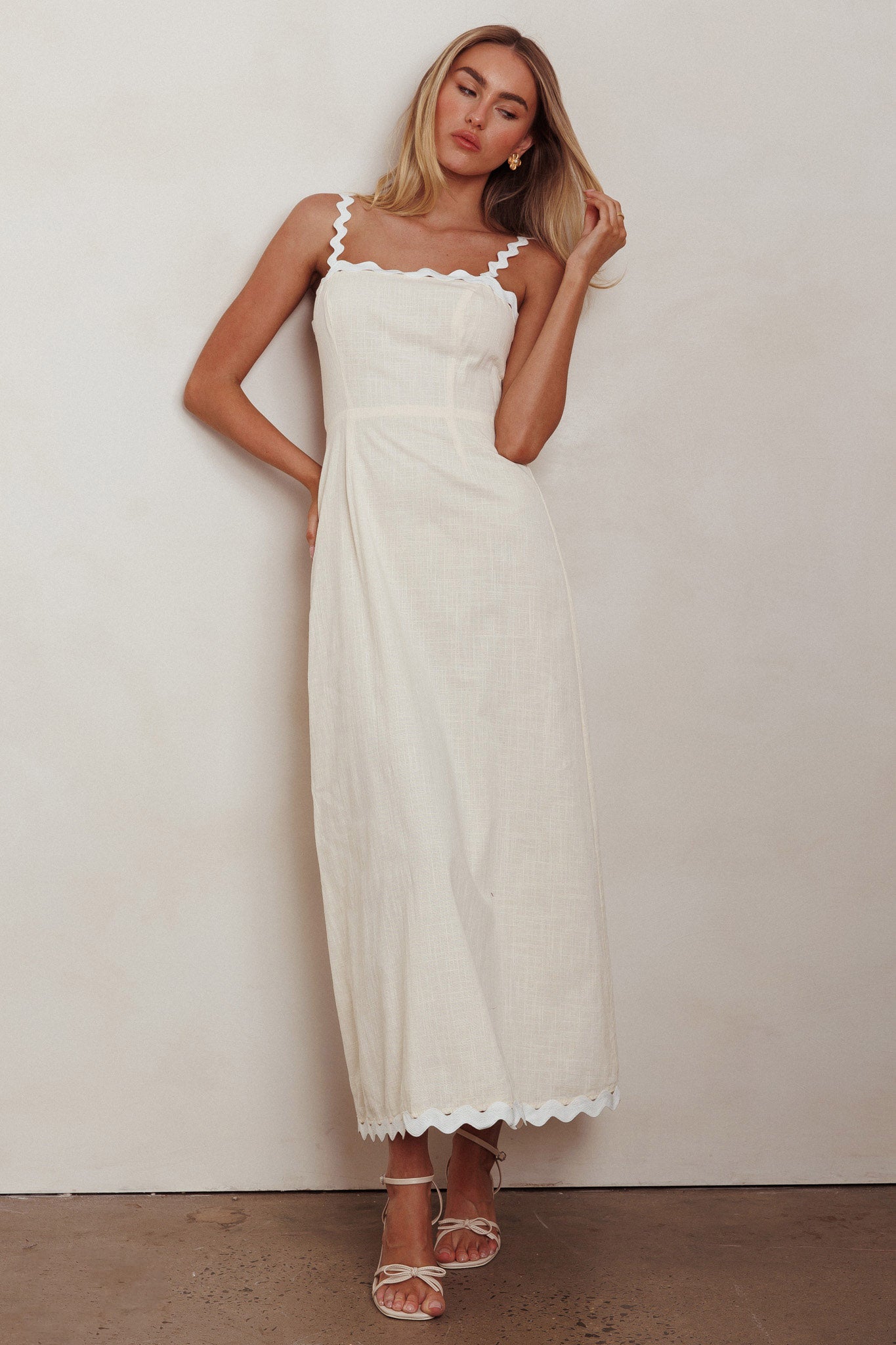 Montego Bay Ric Rac Strap Maxi Dress Oat | Selfie Leslie