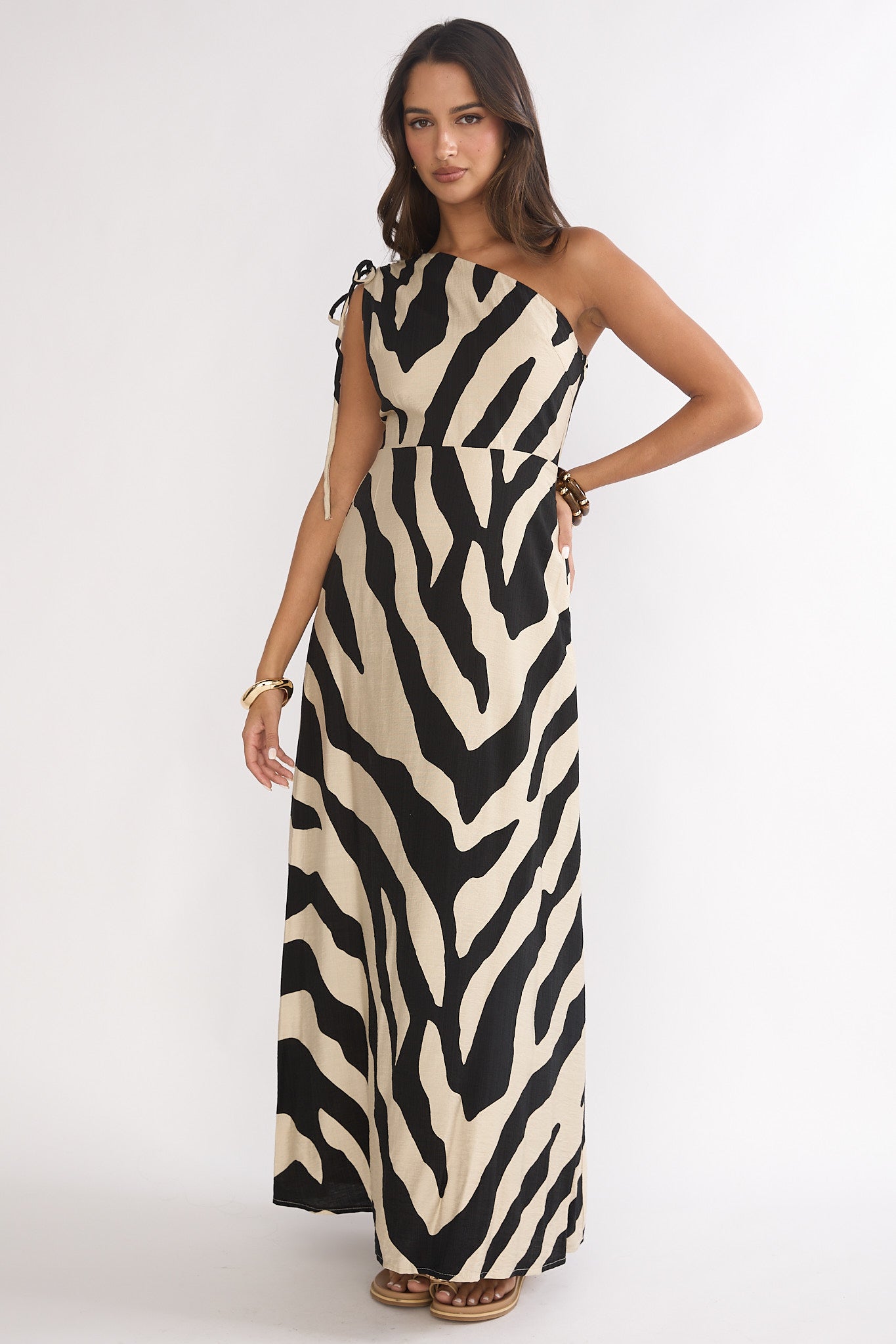 Tavina One-Shoulder Maxi Dress Zebra Black - M