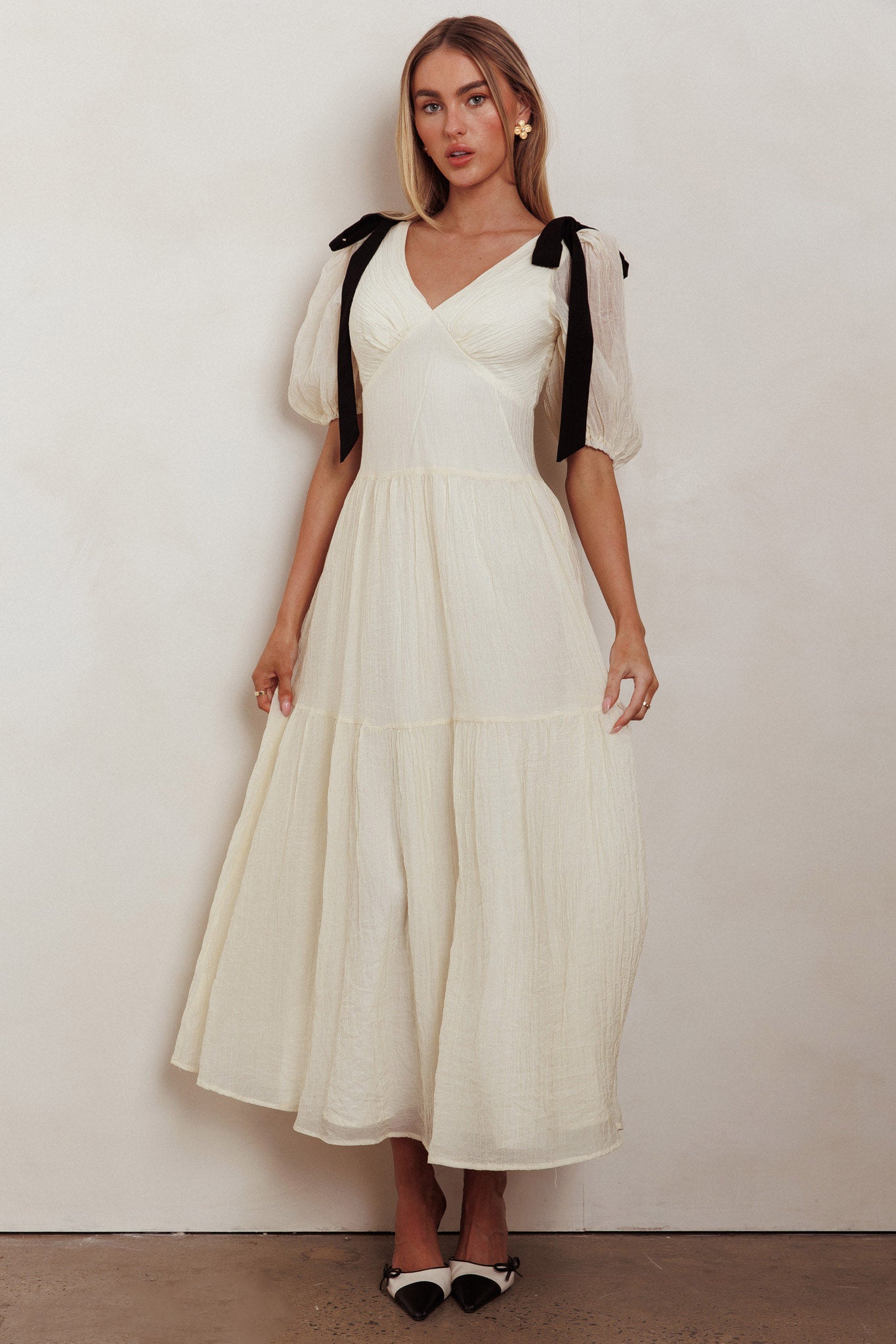 Sinta Bow Shoulder Puff Sleeve Maxi Dress Cream Sinta Bow Shoulder Puff Sleeve Maxi Dress Cream