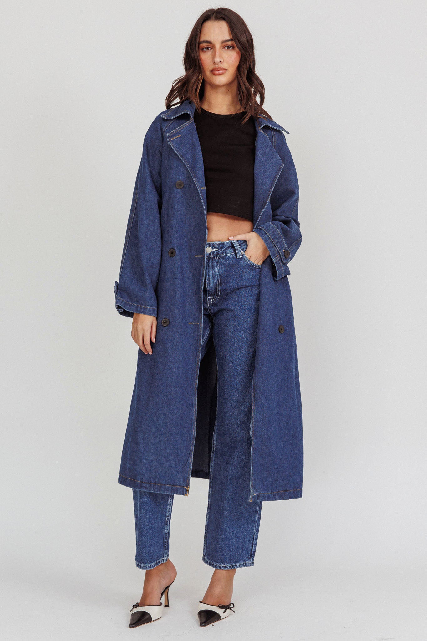 PAMEO POSE❤️2WAY DENIM FOODIE COAT Fazortev Women's Long Double