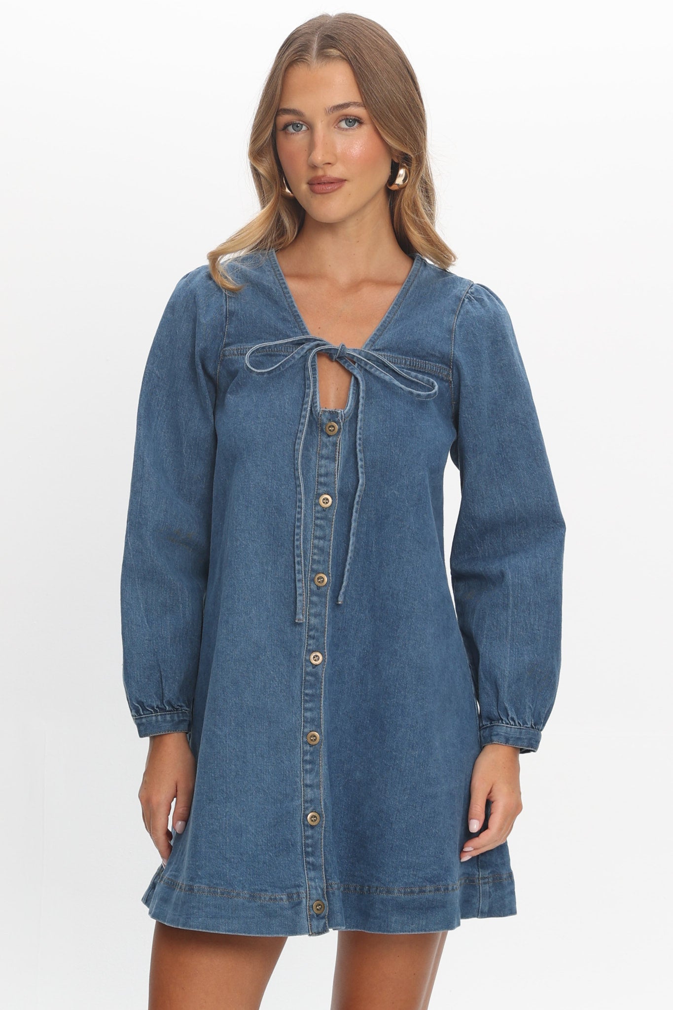 Salty Sea Long Sleeve Mini Dress Denim Blue Salty Sea Long Sleeve Mini Dress Denim Blue