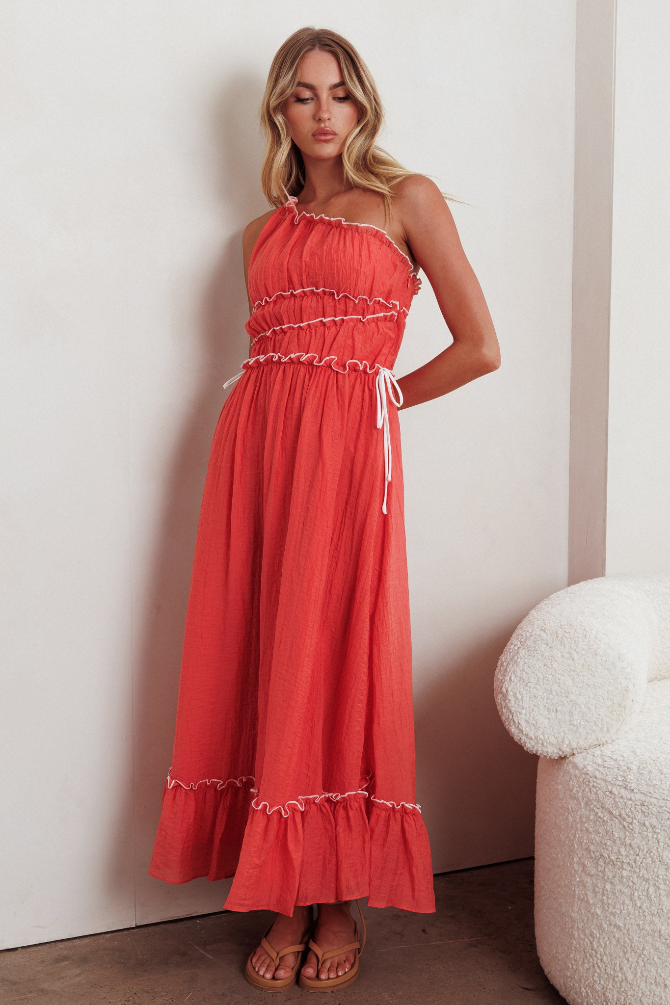 Ballad One-Shoulder Maxi Dress Coral– Selfie Leslie