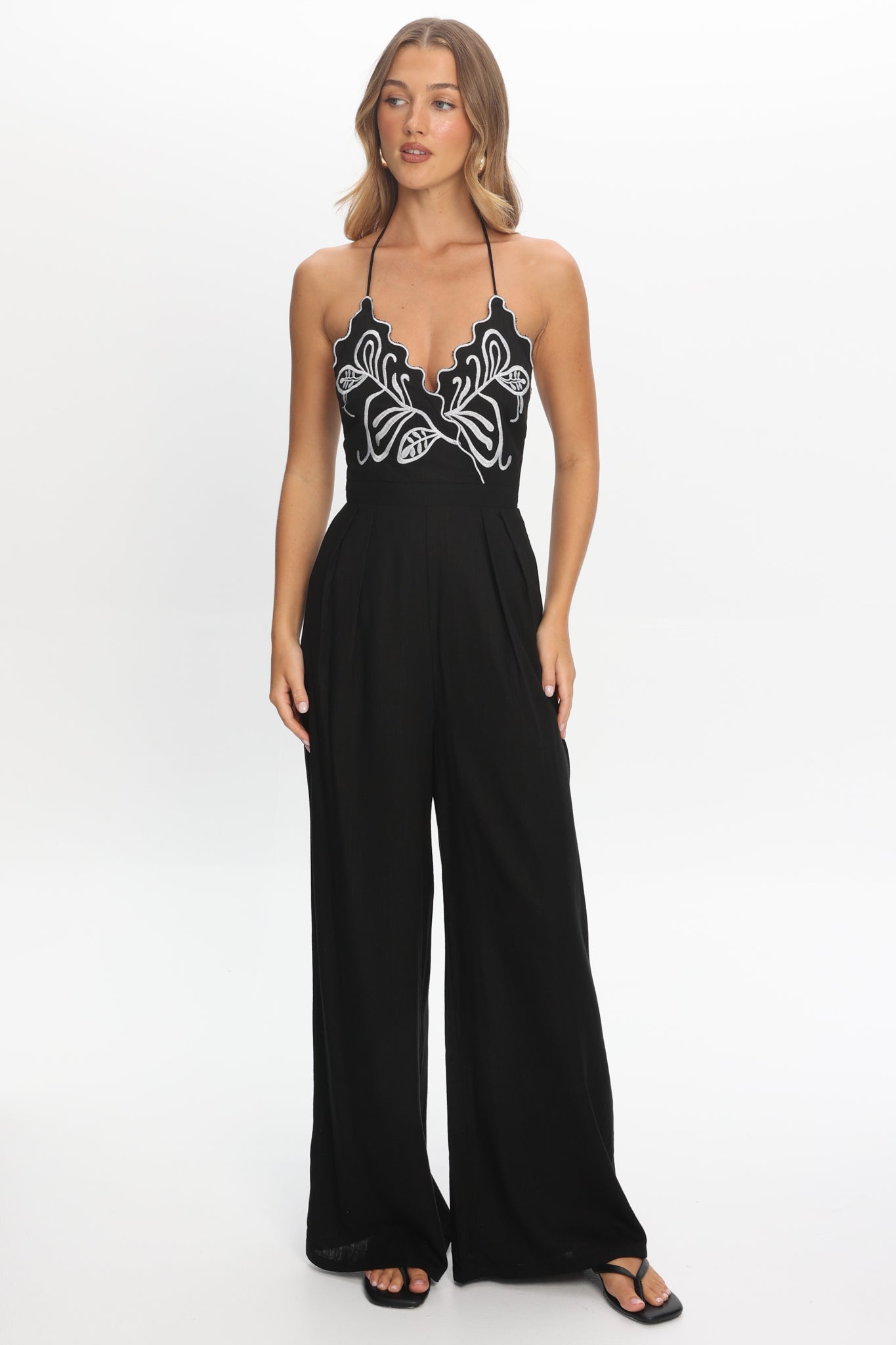 Mondo Embroidery Bust Jumpsuit Black | Selfie Leslie