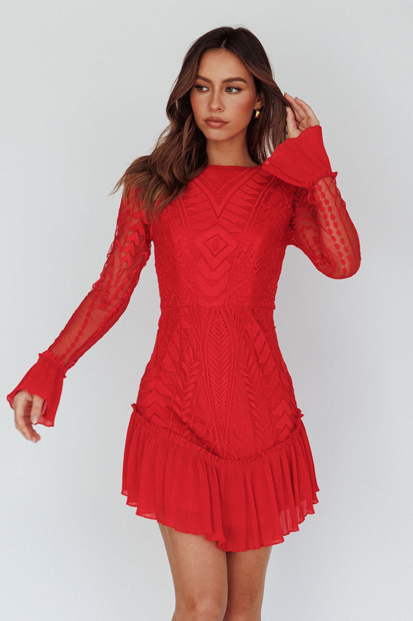 Dreamy Long Sleeve Mini Dress Red Selfie Leslie Dreamy Long Sleeve Mini Dress Red Selfie Leslie