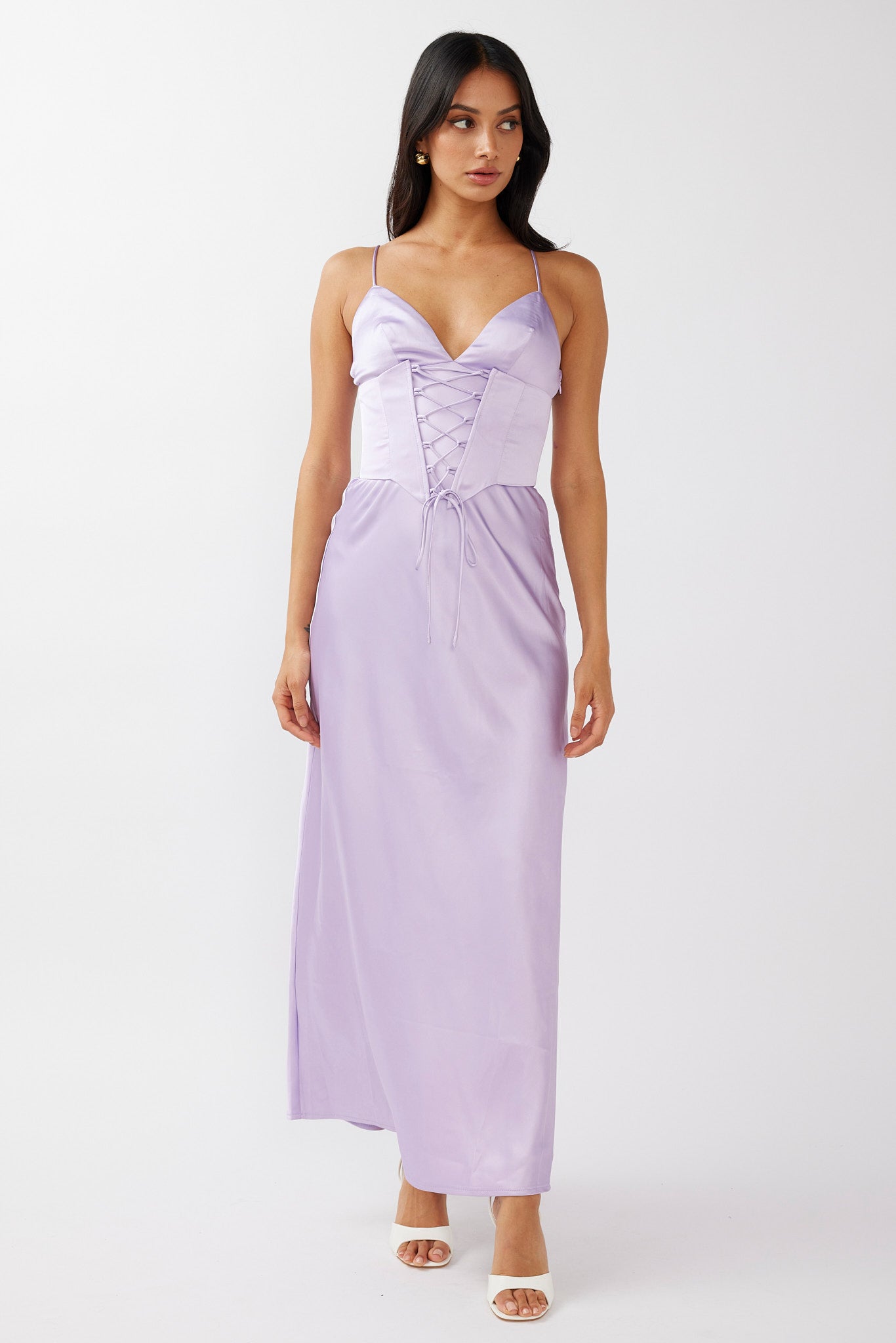strap corset midi dress we wore what Downtown Cami Strap Corset Waist Dress Lilac