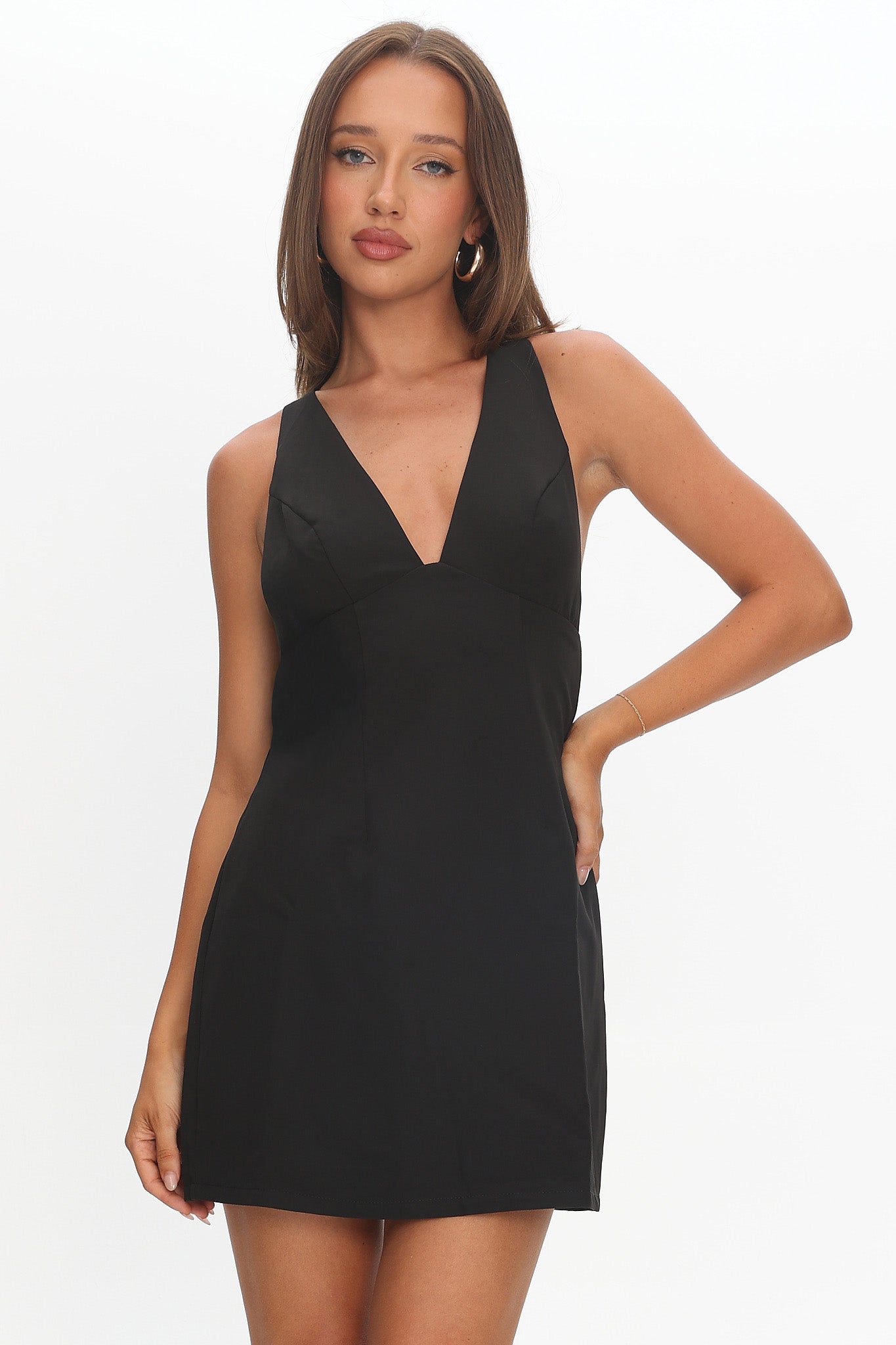 Ashe Crossover Back V Neck Mini Dress Black - S Ashe Crossover Back V Neck Mini Dress Black - S