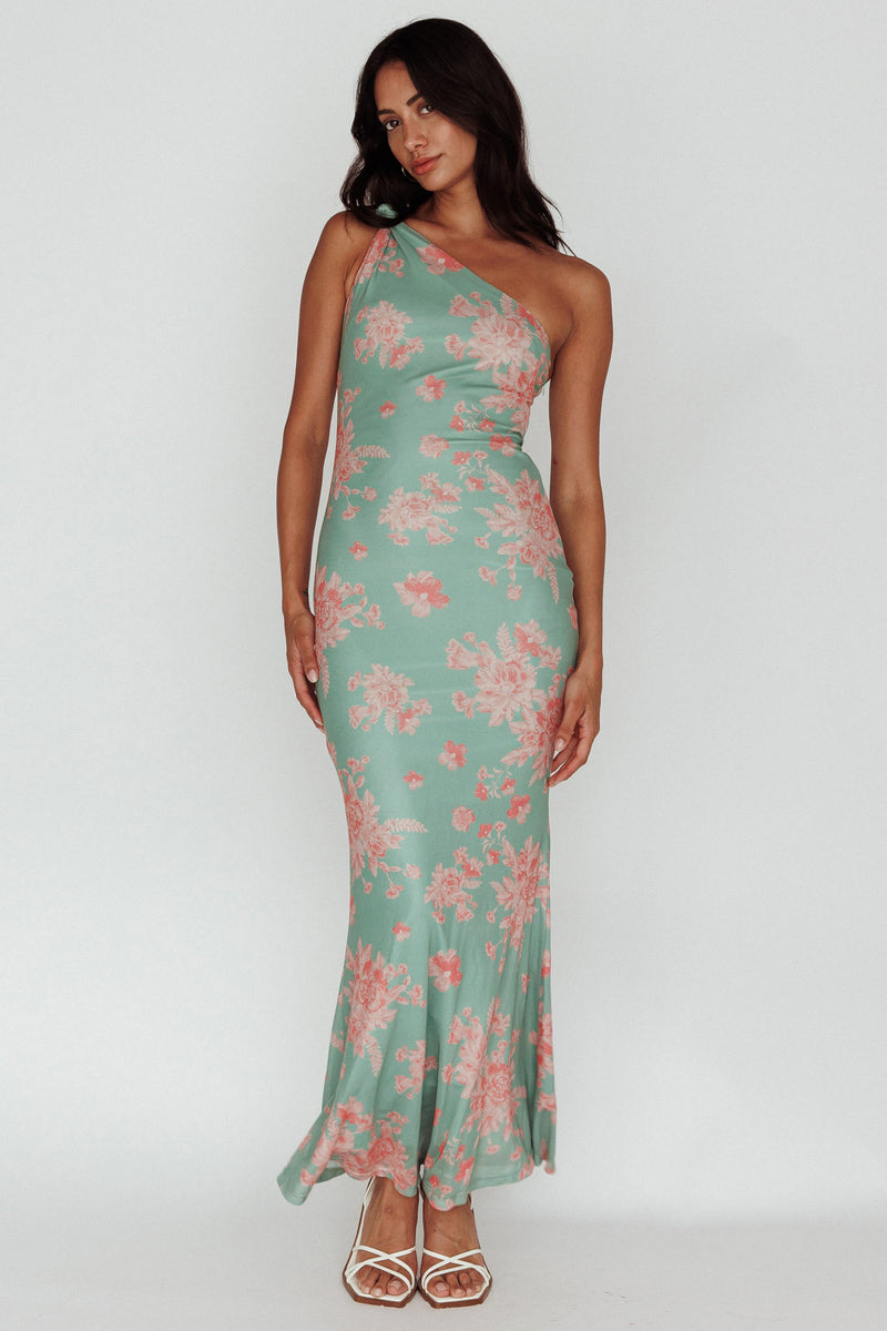 Green Printed One Shoulder Maxi Dress main image 0