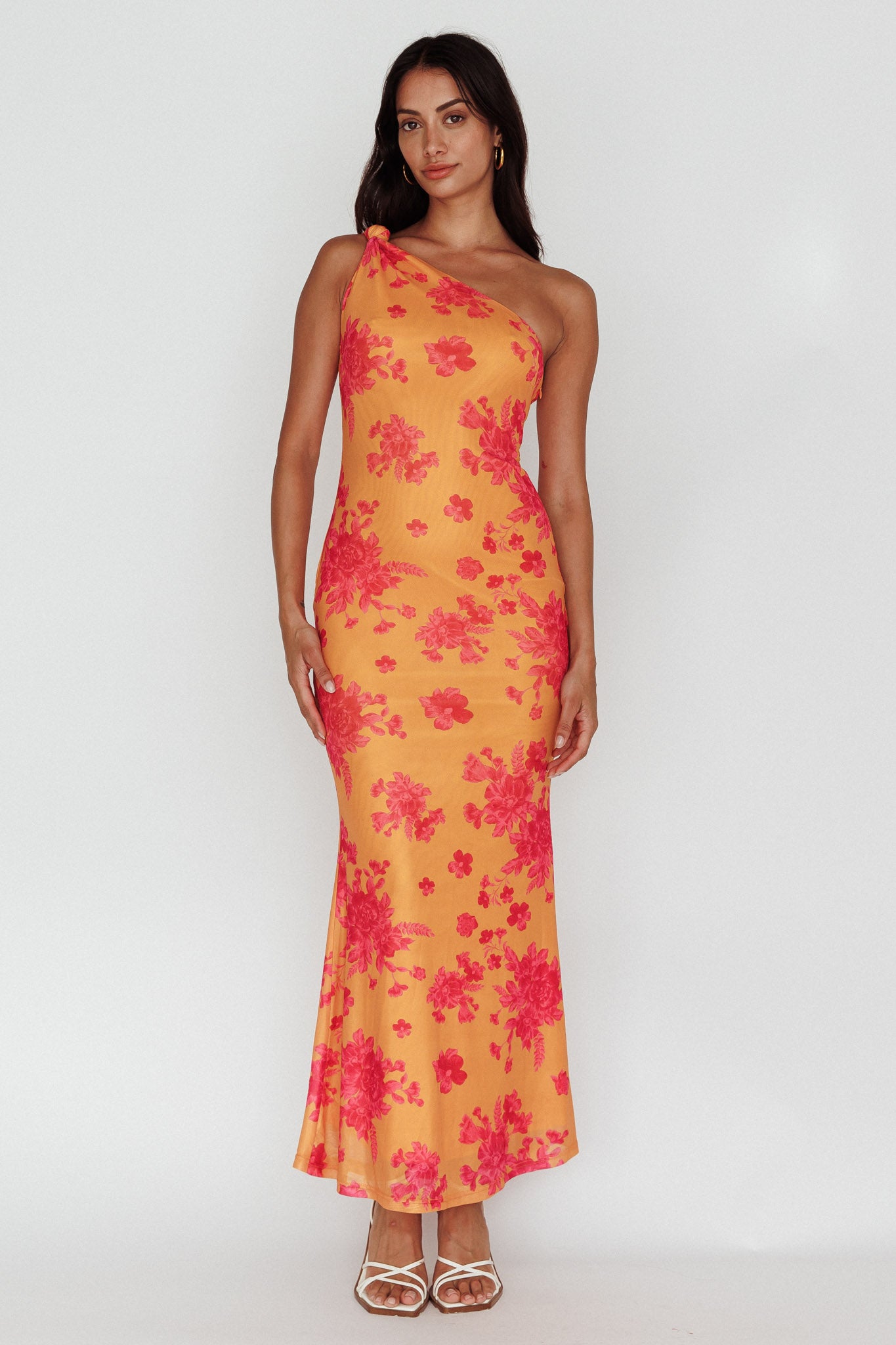 strapless open back dress Portland One-Shoulder Jersey Maxi Dress Floral Orange– Selfie Leslie