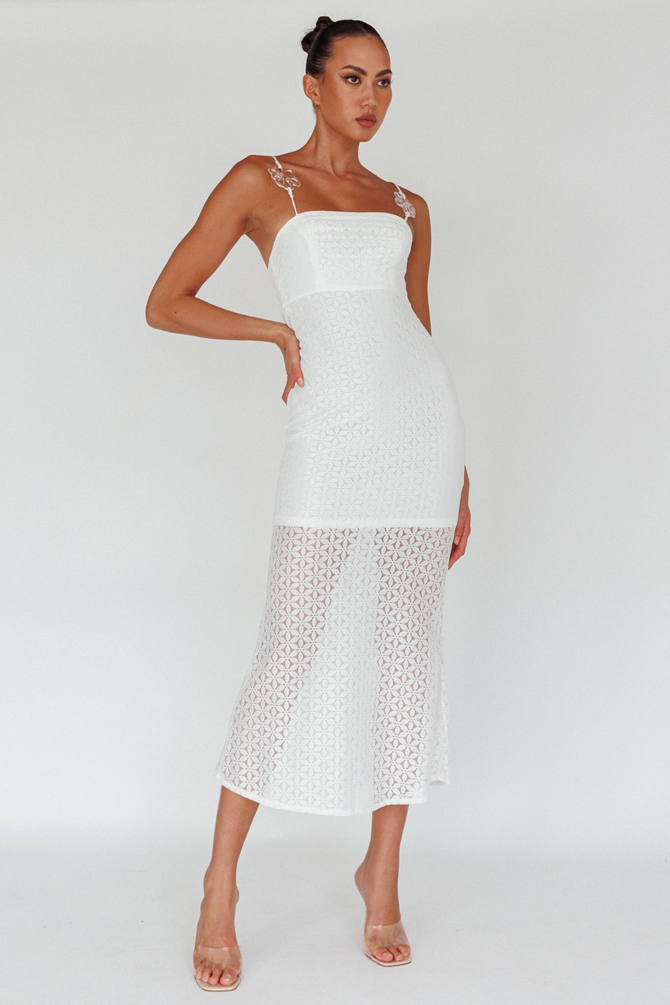 Lazy Daisy Flower Strap Midi Dress White Selfie Leslie