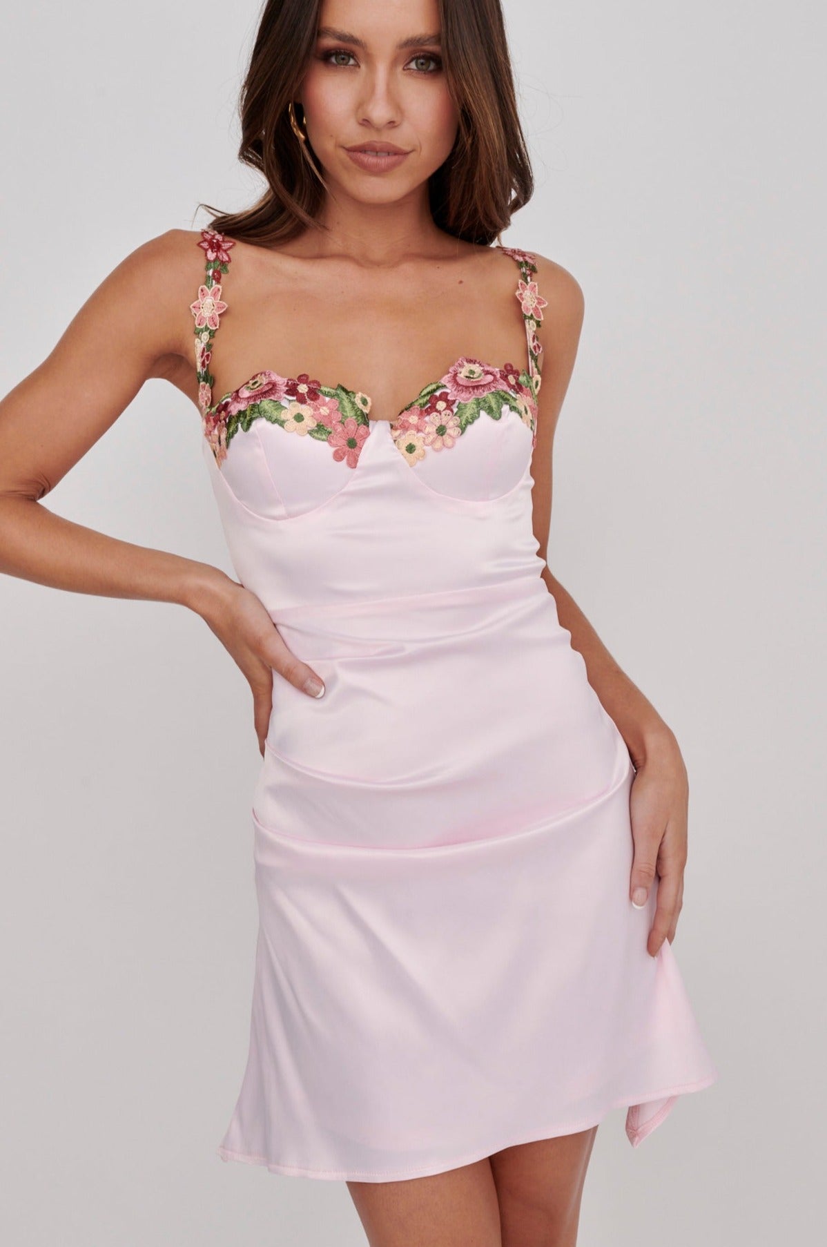 Rose Garden Floral Applique Pleat Mini Dress Pink | Selfie Leslie Rose Garden Floral Applique Pleat Mini Dress Pink | Selfie Leslie
