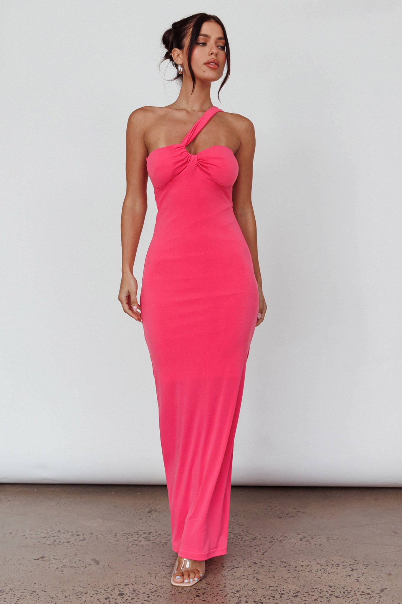 Trinny One-Shoulder Ruched Back Midi Dress Hot Pink - XL Trinny One-Shoulder Ruched Back Midi Dress Hot Pink - XL