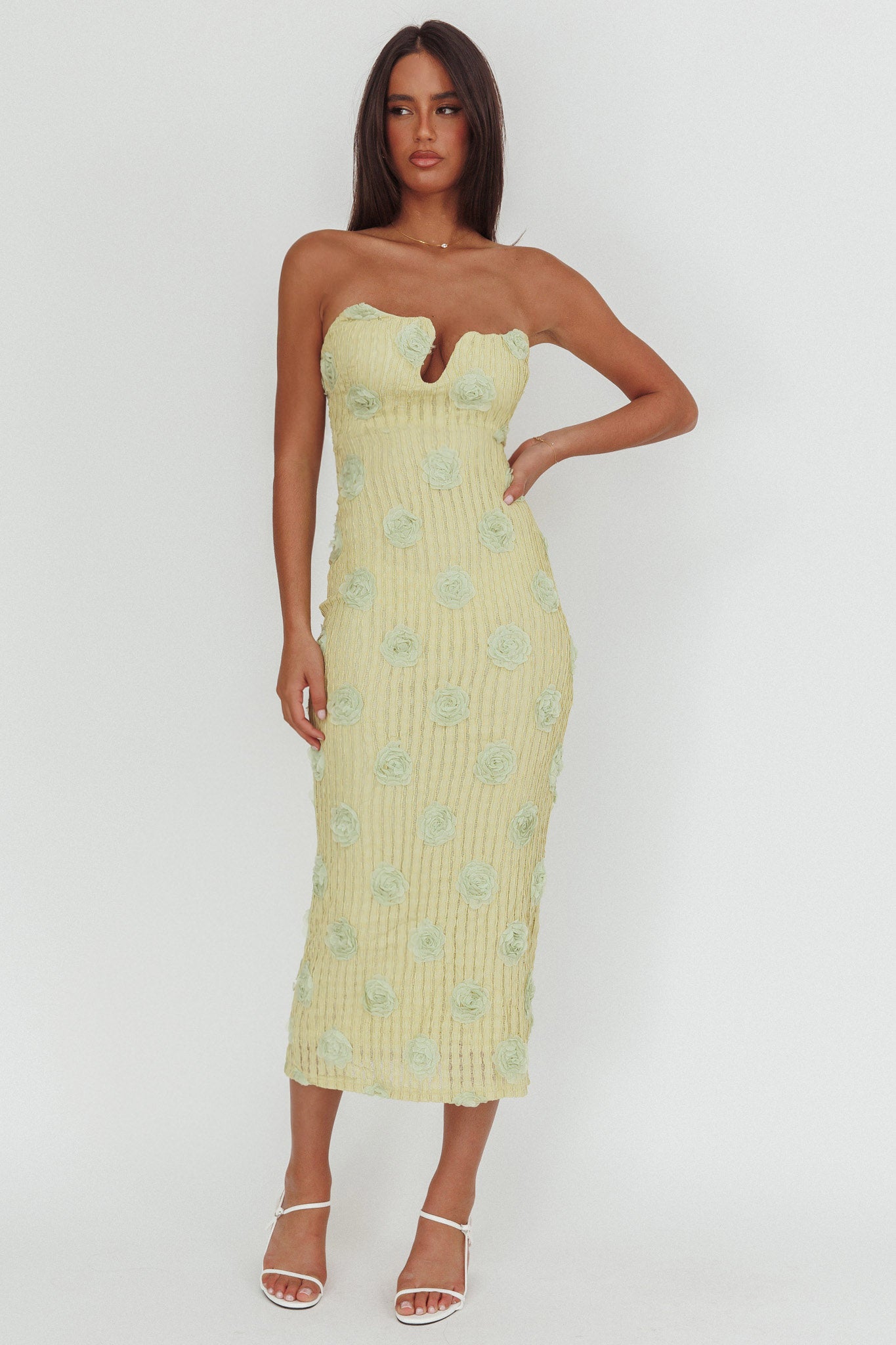 Horizon Strapless Textured Floral Midi Dress Green - XS Horizon Strapless Textured Floral Midi Dress Green - XS