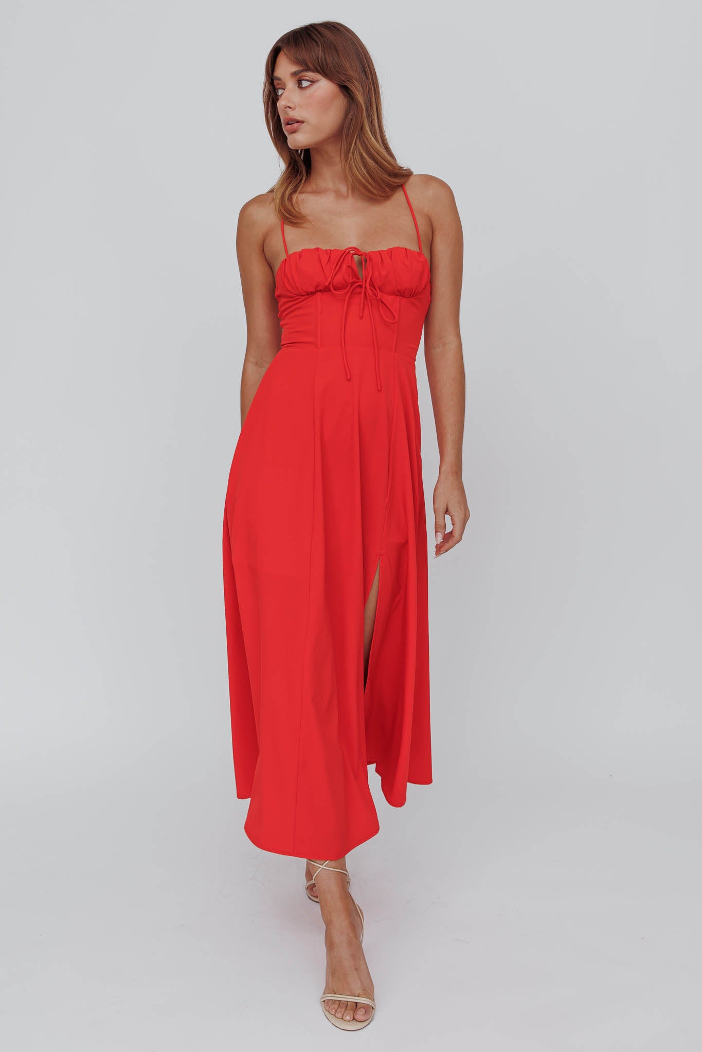 Euro Summer Split Hem Midi Dress Red– Selfie Leslie