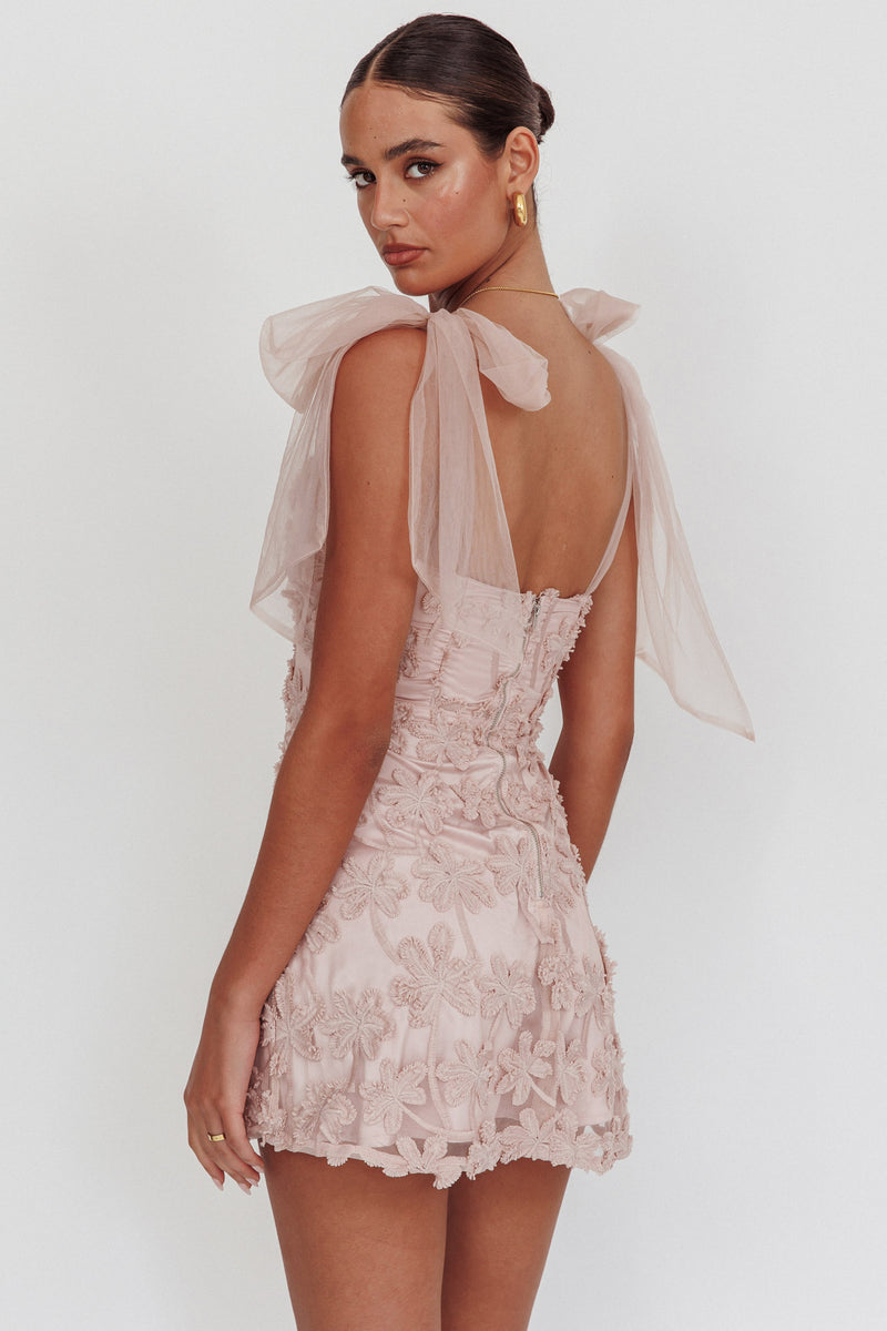 Spring Bloom Tied Shoulder Embellished Mini Dress Pink