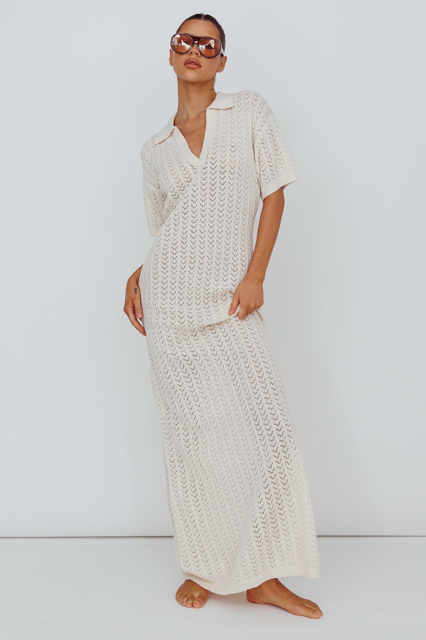 Clearwater Crochet Short Sleeve Maxi Dress White - S Clearwater Crochet Short Sleeve Maxi Dress White - S