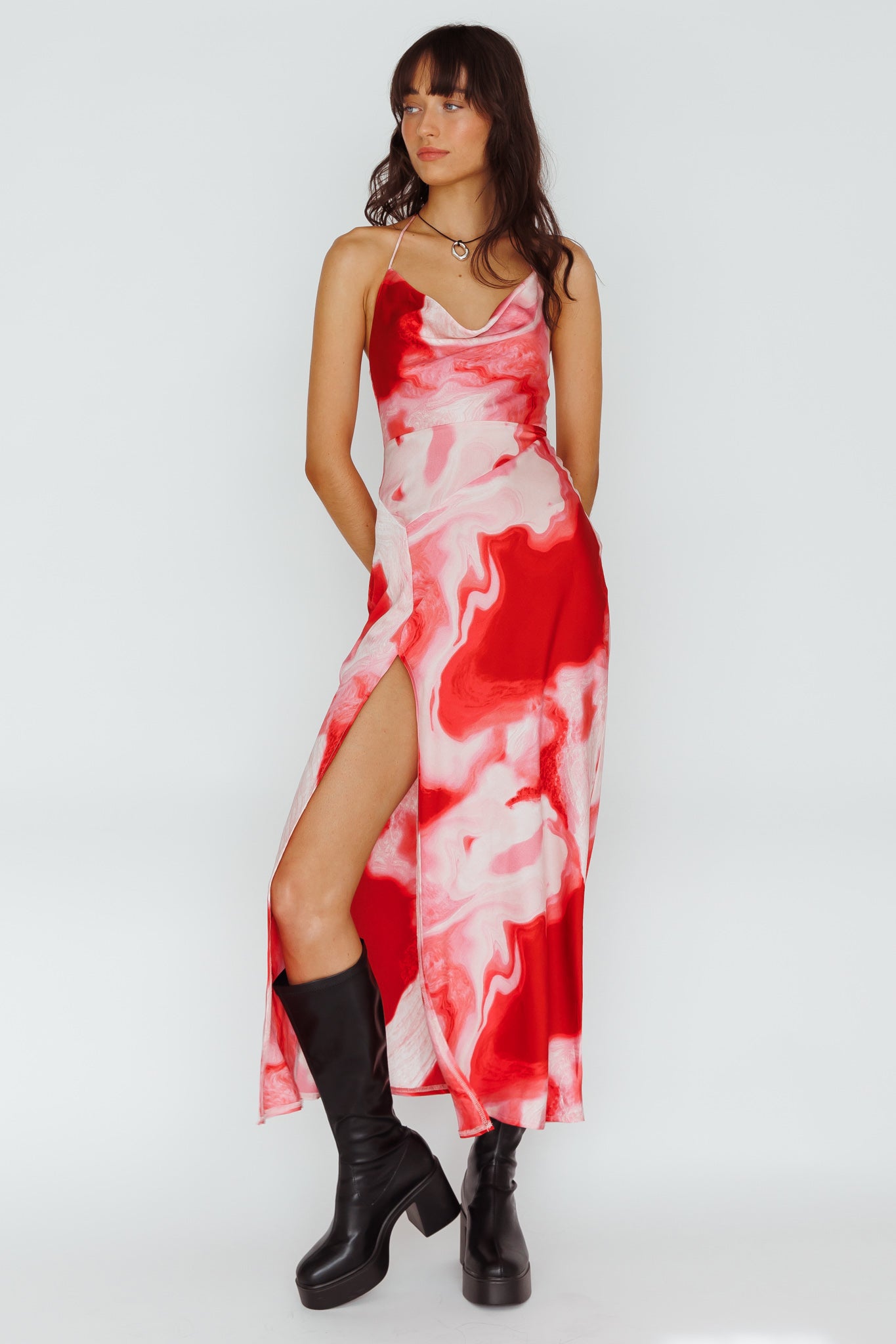 endless rose sleeveless halter button-front midi dress Draped Halter Midi Dress – Endless Rose main image 0