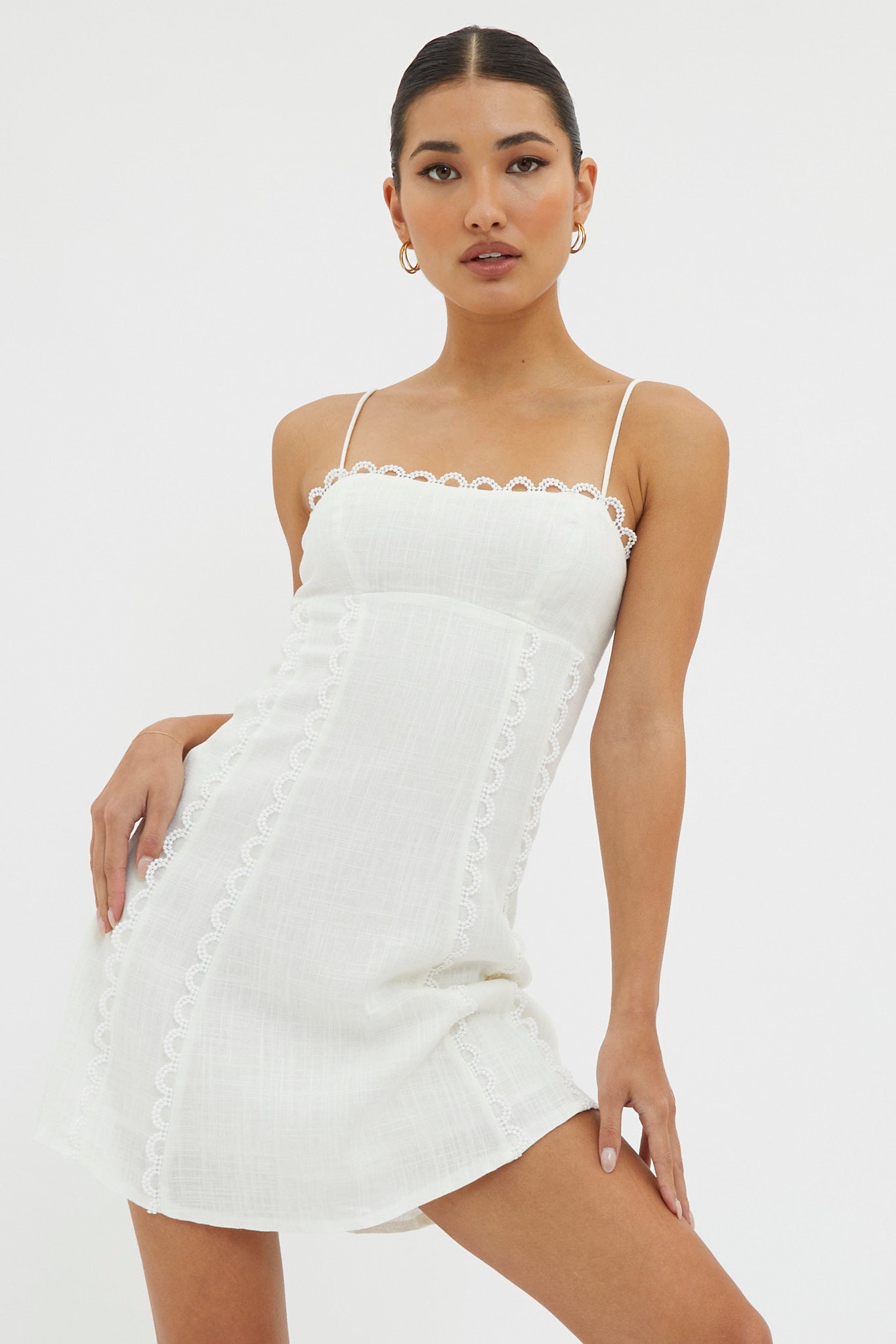 Chamberlain Scallop Trim Mini Dress White Chamberlain Scallop Trim Mini Dress White