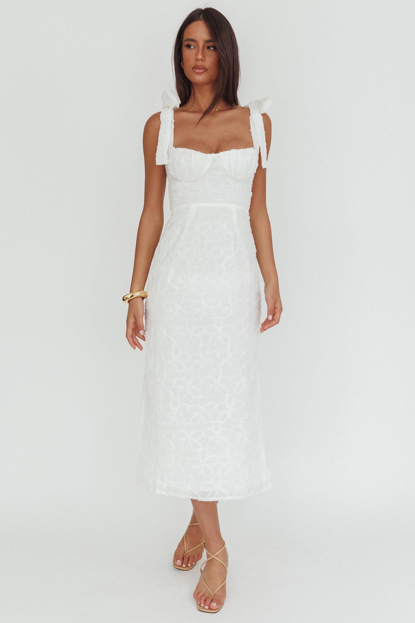 Cupid Tied Shoulder Embellished Midi Dress White - XL Cupid Tied Shoulder Embellished Midi Dress White - XL
