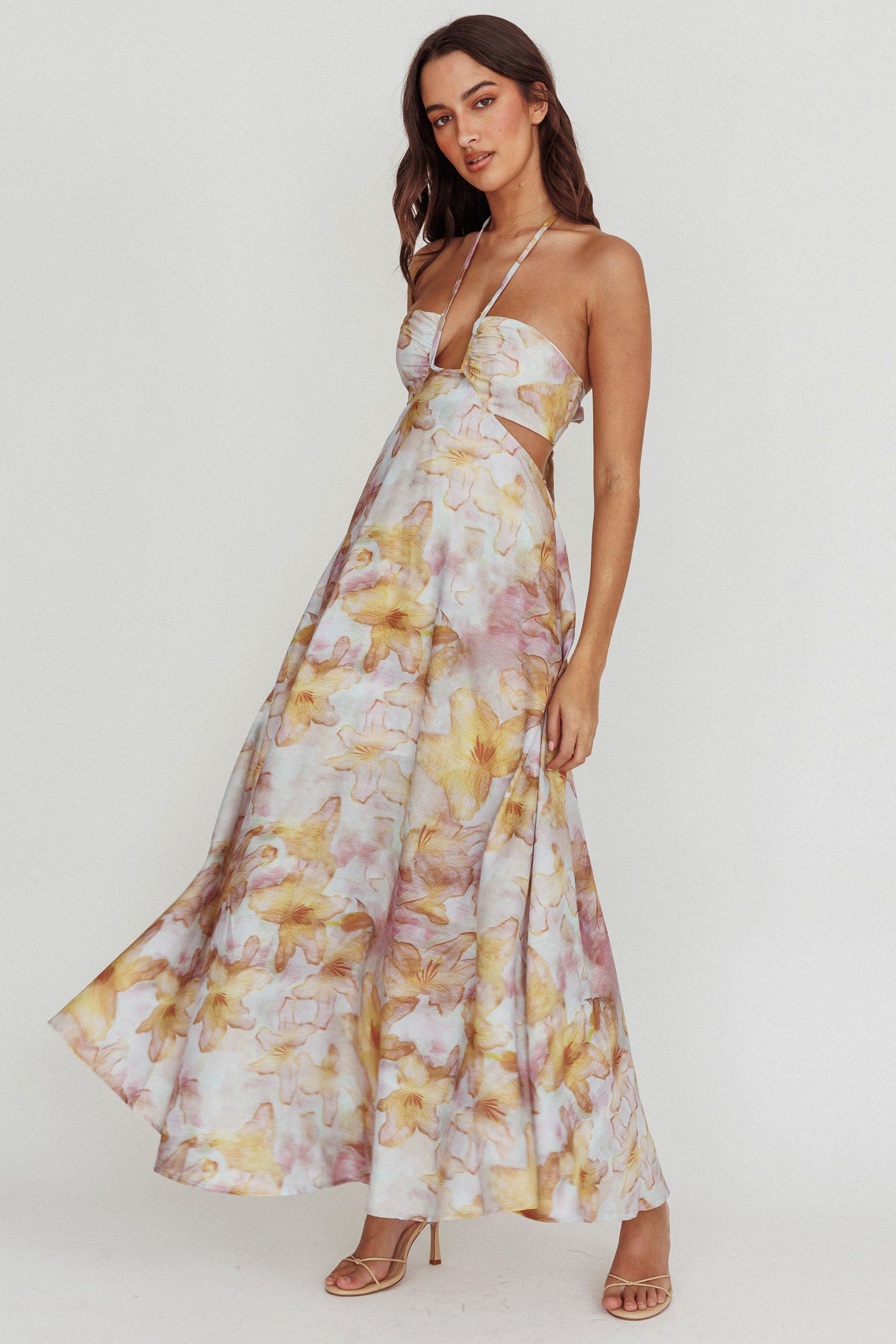 Onika Cut-Out Tied Back Floral Maxi Dress Yellow Onika Cut-Out Tied Back Floral Maxi Dress Yellow