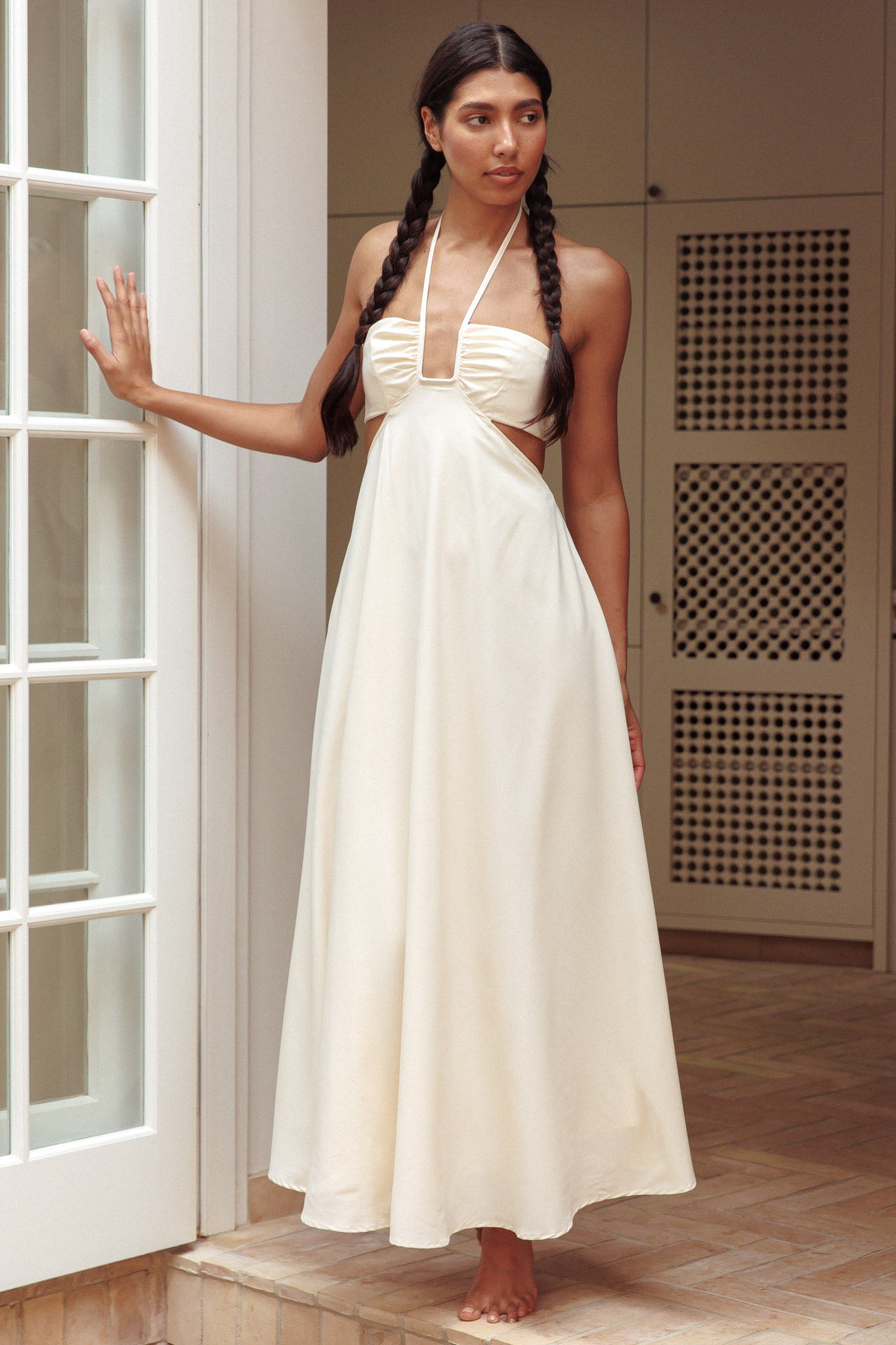 Onika Cut-Out Tied Back Maxi Dress Butter Onika Cut-Out Tied Back Maxi Dress Butter