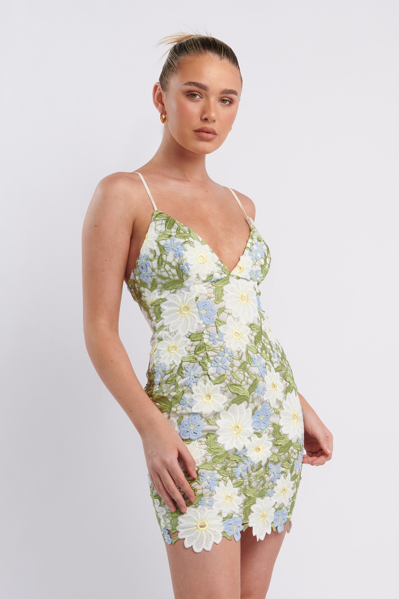 Amitie Floral Lace Mini Dress Green Amitie Floral Lace Mini Dress Green