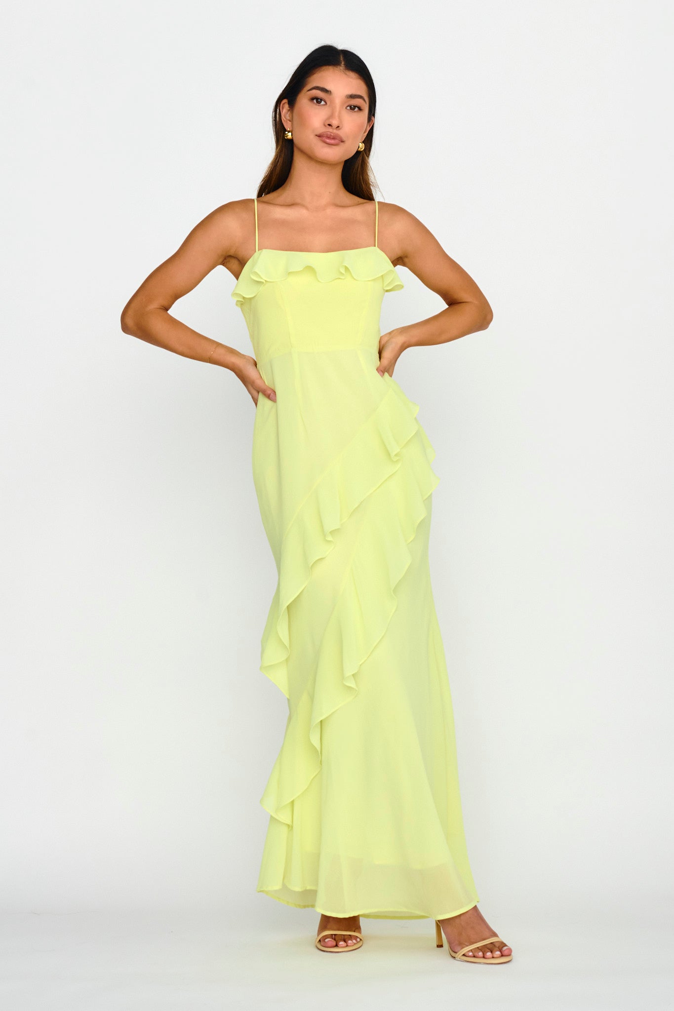 Actual Sunshine Ruffle Trim Maxi Dress Lime Actual Sunshine Ruffle Trim Maxi Dress Lime