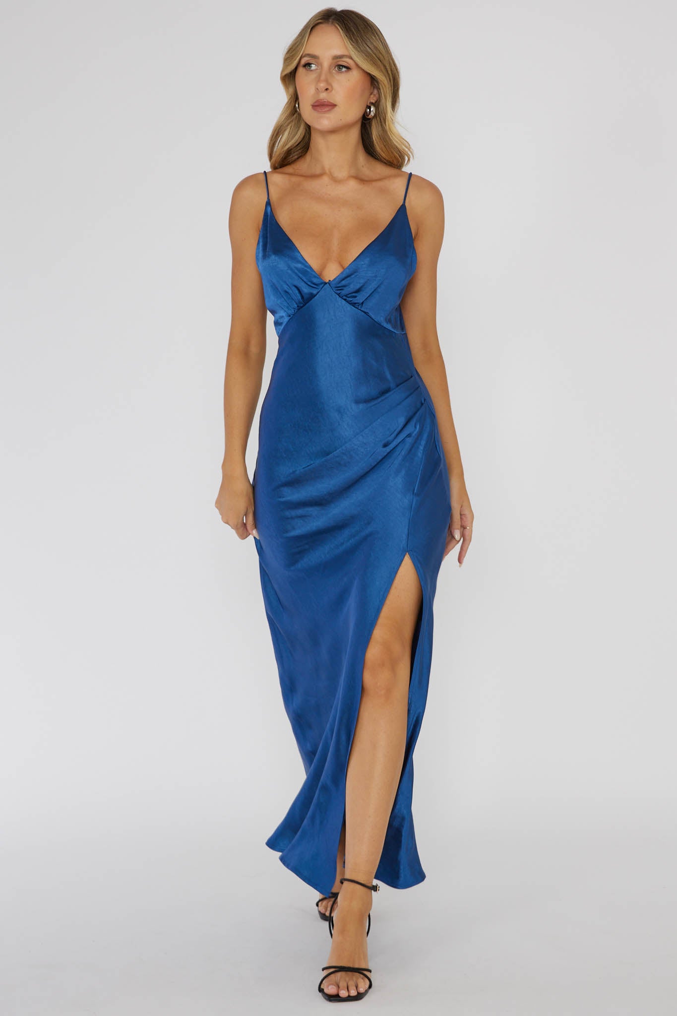 Marlie Side Pleat Maxi Dress Navy– Selfie Leslie