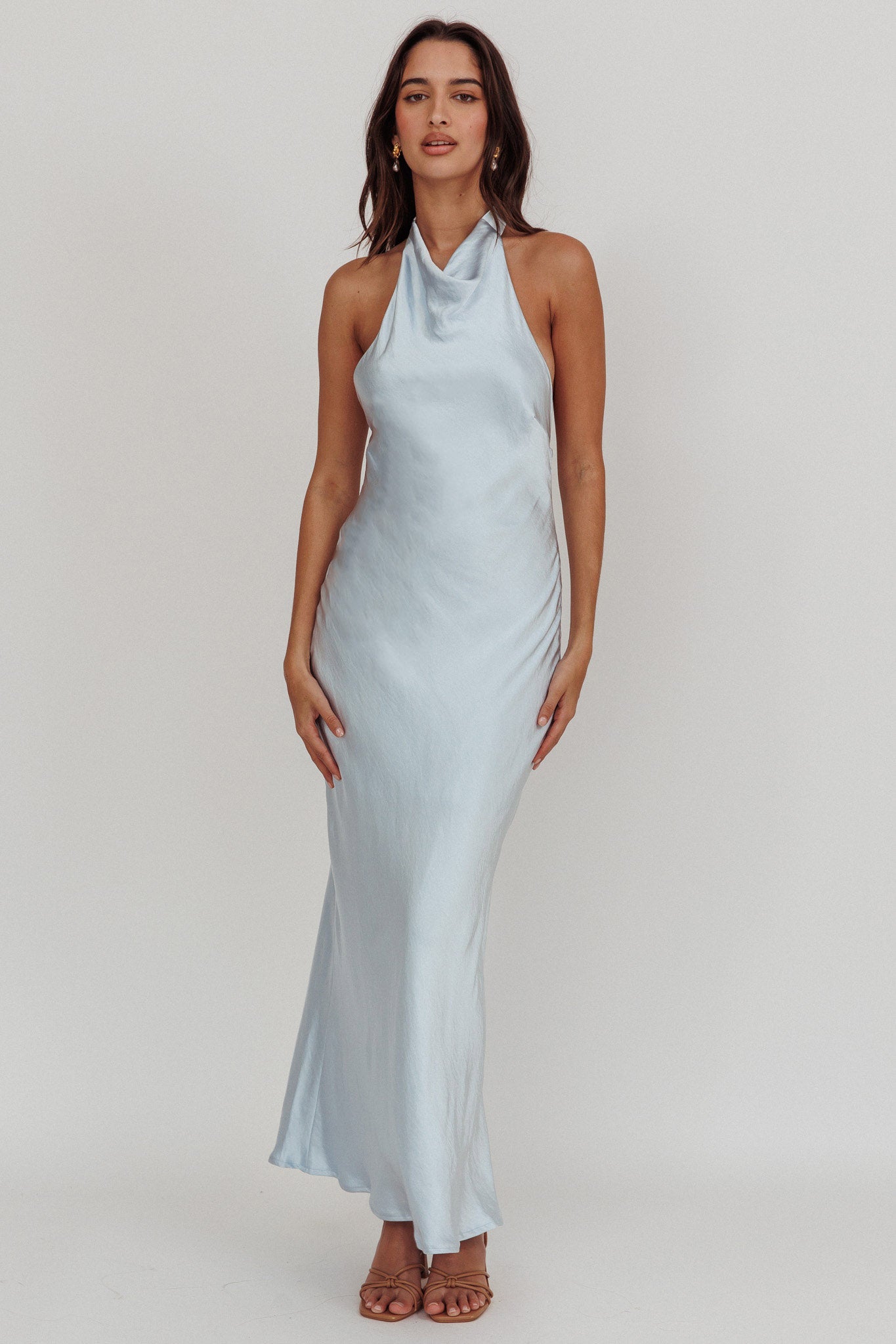Sweetest Sundays Halterneck Open Back Dress Soft Blue XL