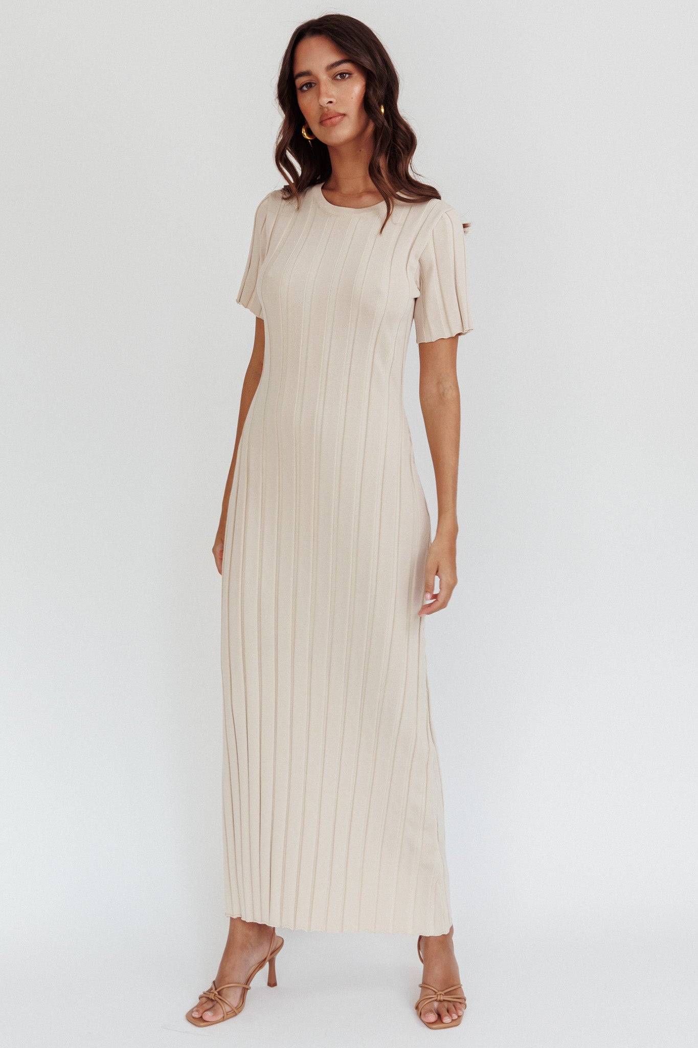 short sleeve knit maxi dress Shaylee Short Sleeve Knit Maxi Dress Sand
