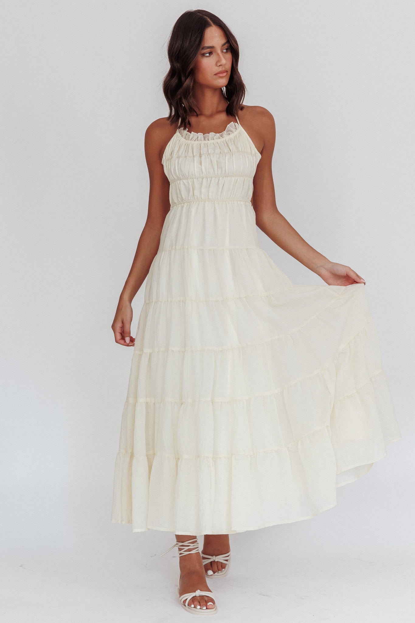 On A High Open Back Maxi Dress Ivory - XL On A High Open Back Maxi Dress Ivory - XL