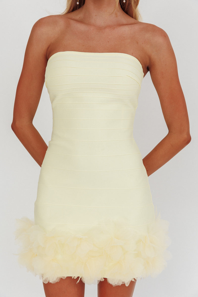 Antonine Elasticated Straps Shirred Waist Mini Dress Lemon