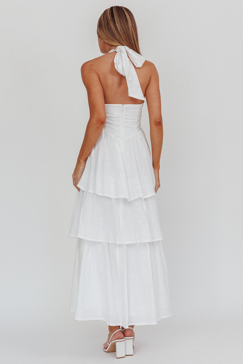 Elyria 3D Ruffle Halter Maxi Dress White main image 0