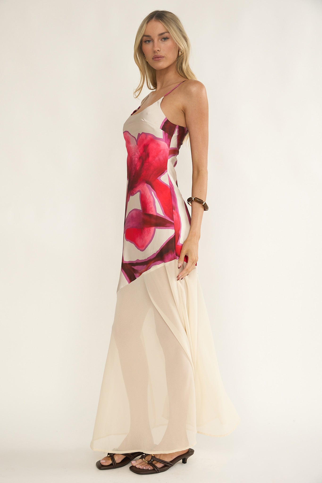 Gilded Dream Chiffon Hem Maxi Dress Print Beige Gilded Dream Chiffon Hem Maxi Dress Print Beige