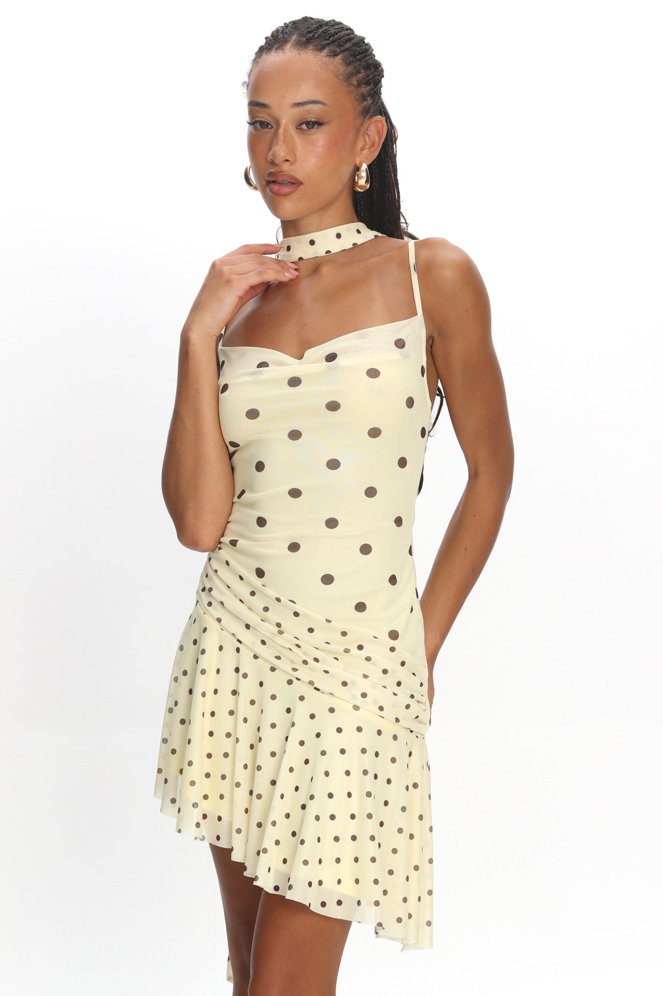 asymmetric polka dot dress Tie-side asymmetric polka-dot satin-crepe mini dress - cream
