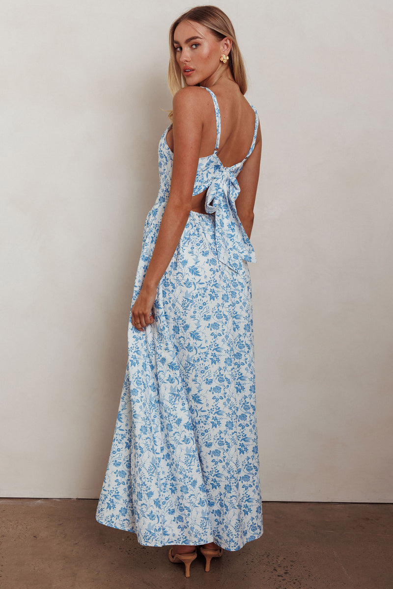 Leaf Print Bell Sleeve Buttoned Maxi Dress main image 1