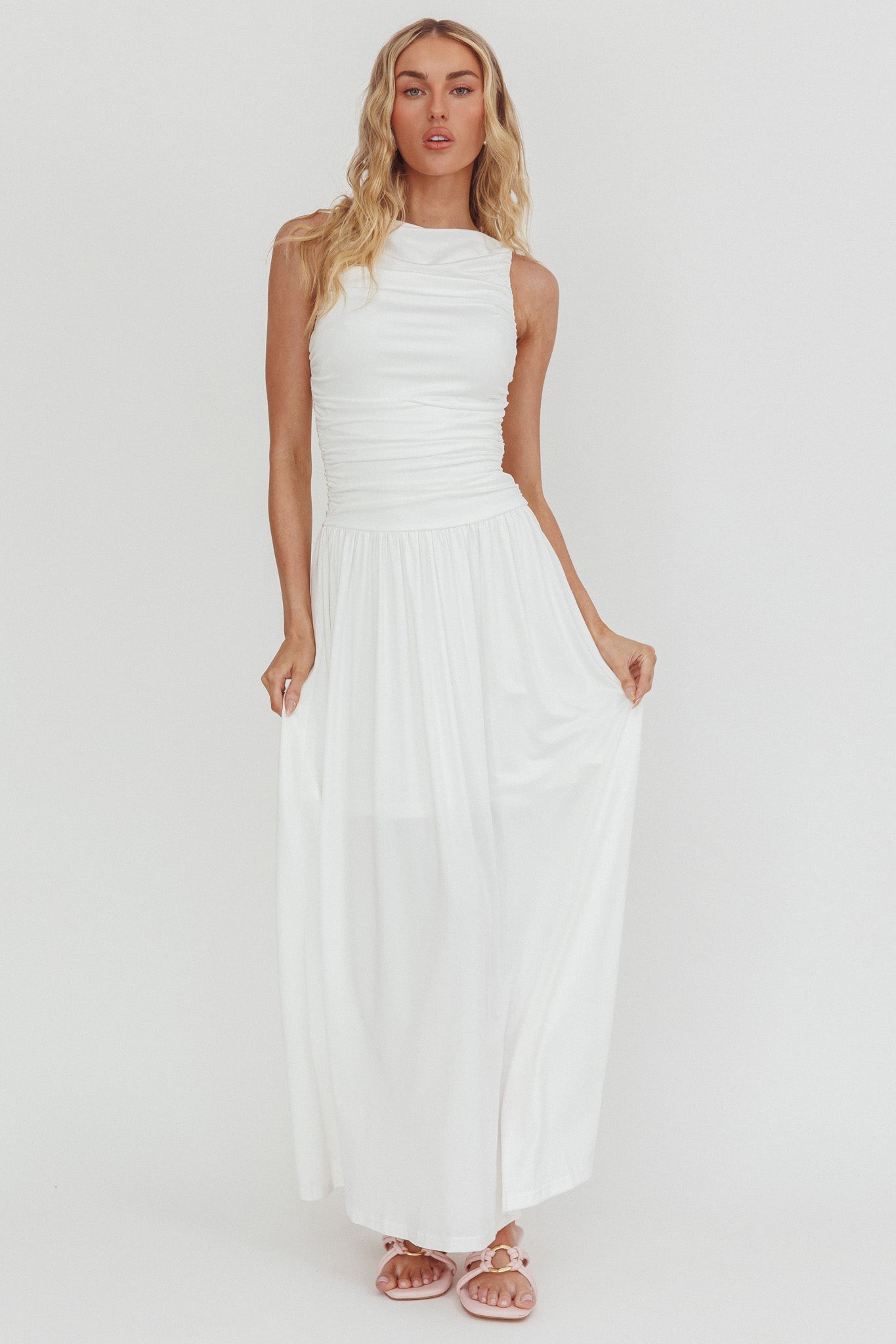 Dalayla Sleeveless Ruched Maxi Dress White - XS Dalayla Sleeveless Ruched Maxi Dress White - XS