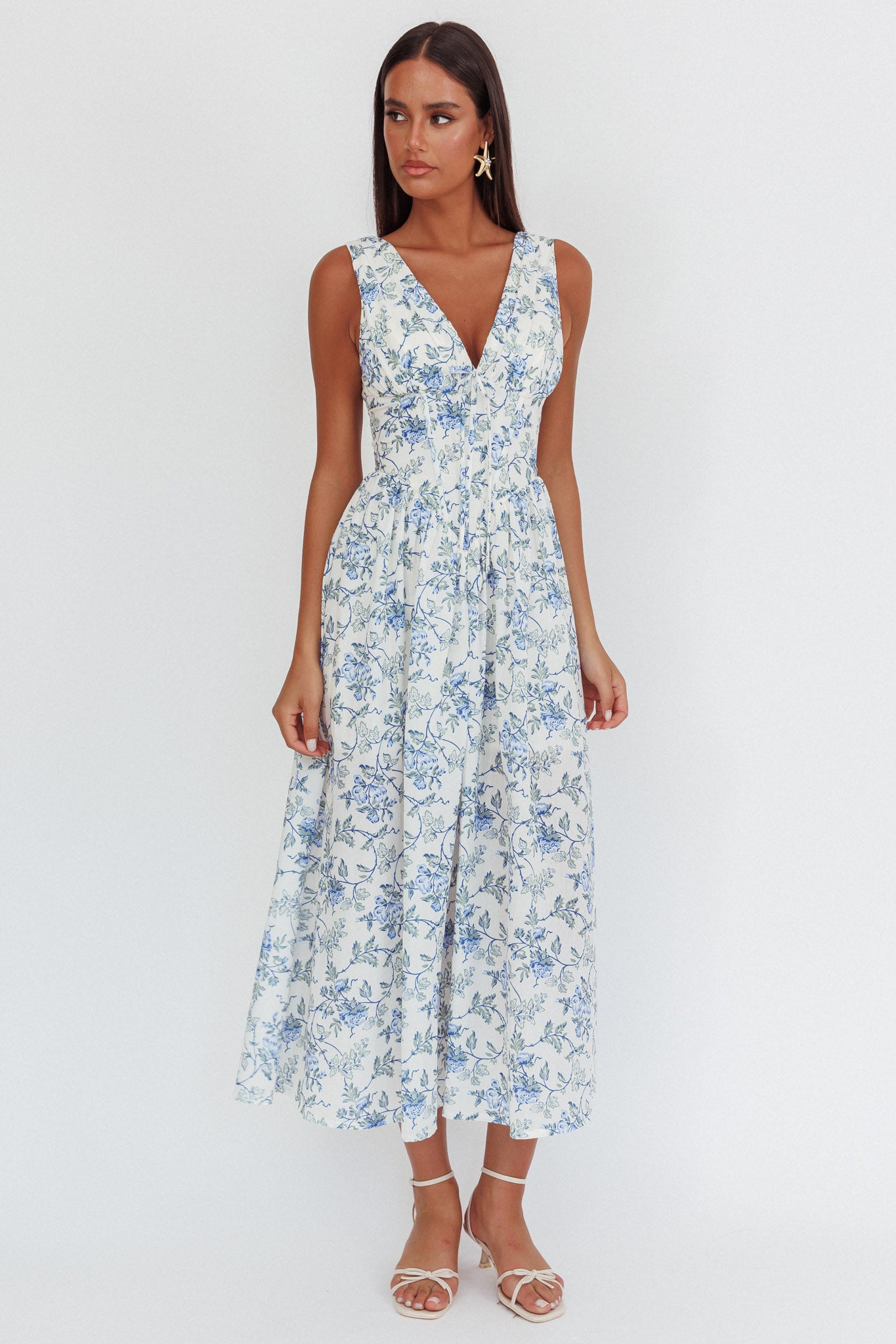 Spring Dawn Basque Waist Maxi Dress Floral Blue | Selfie Leslie Spring Dawn Basque Waist Maxi Dress Floral Blue | Selfie Leslie