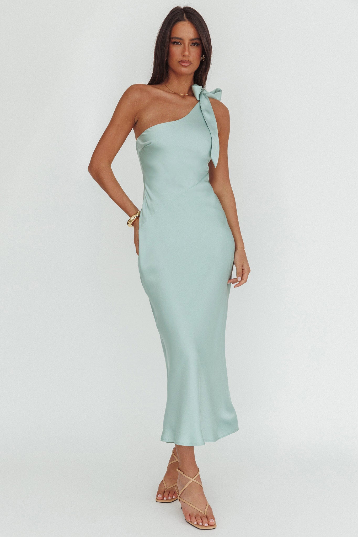 Robertah One-Shoulder Bow Maxi Dress Sage XL Robertah One-Shoulder Bow Maxi Dress Sage XL