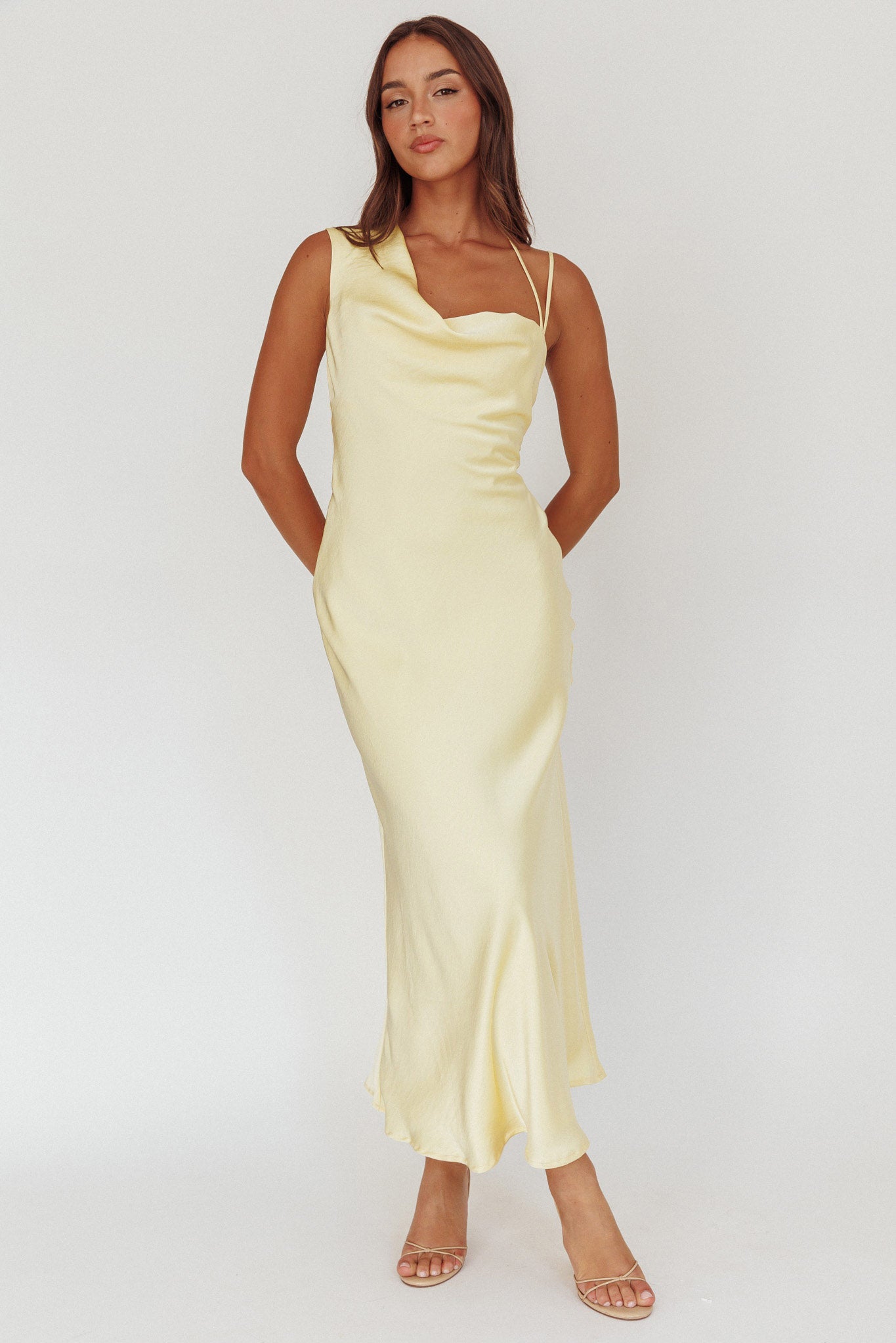 asymmetrical cowl neck dress Vintage Midi Drop Waist Dress – styleworkroom main image 0