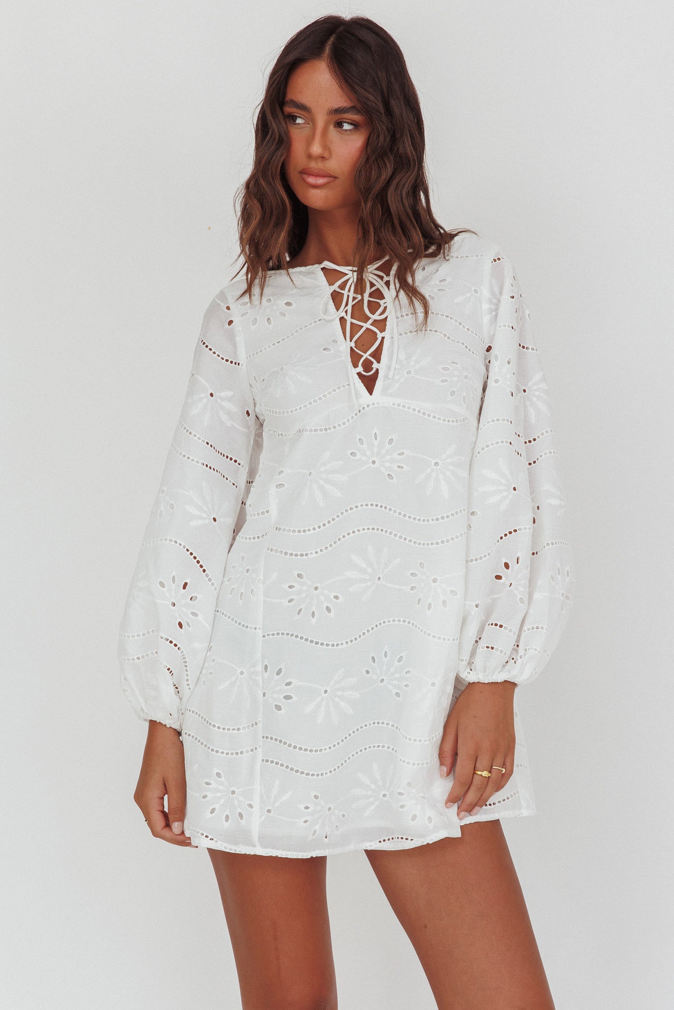 Long Weekend Eyelet Mini Dress White - XS Long Weekend Eyelet Mini Dress White - XS