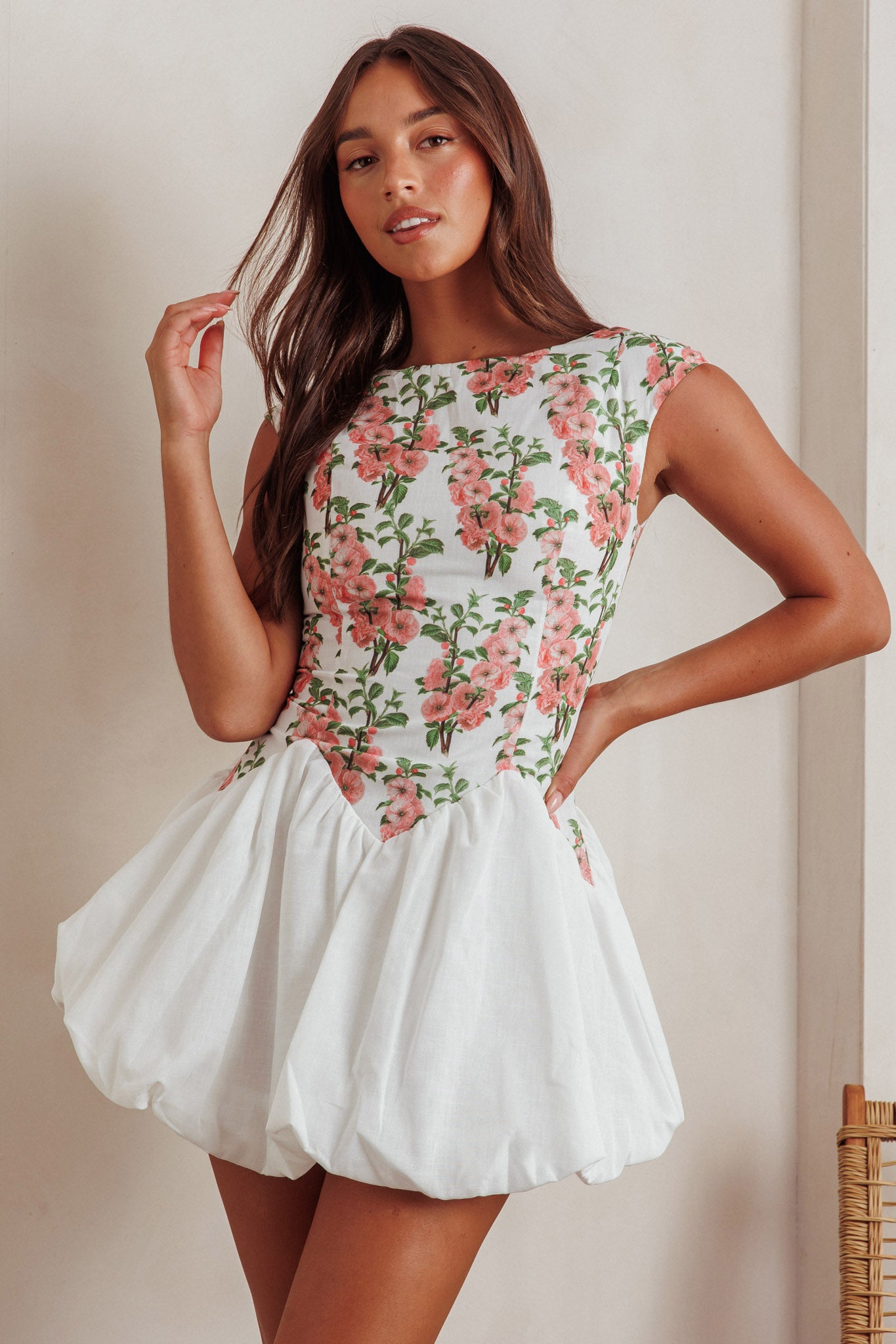 Gracelina Cap Sleeve Bubble Hem Mini Dress Floral Pink– Selfie Leslie