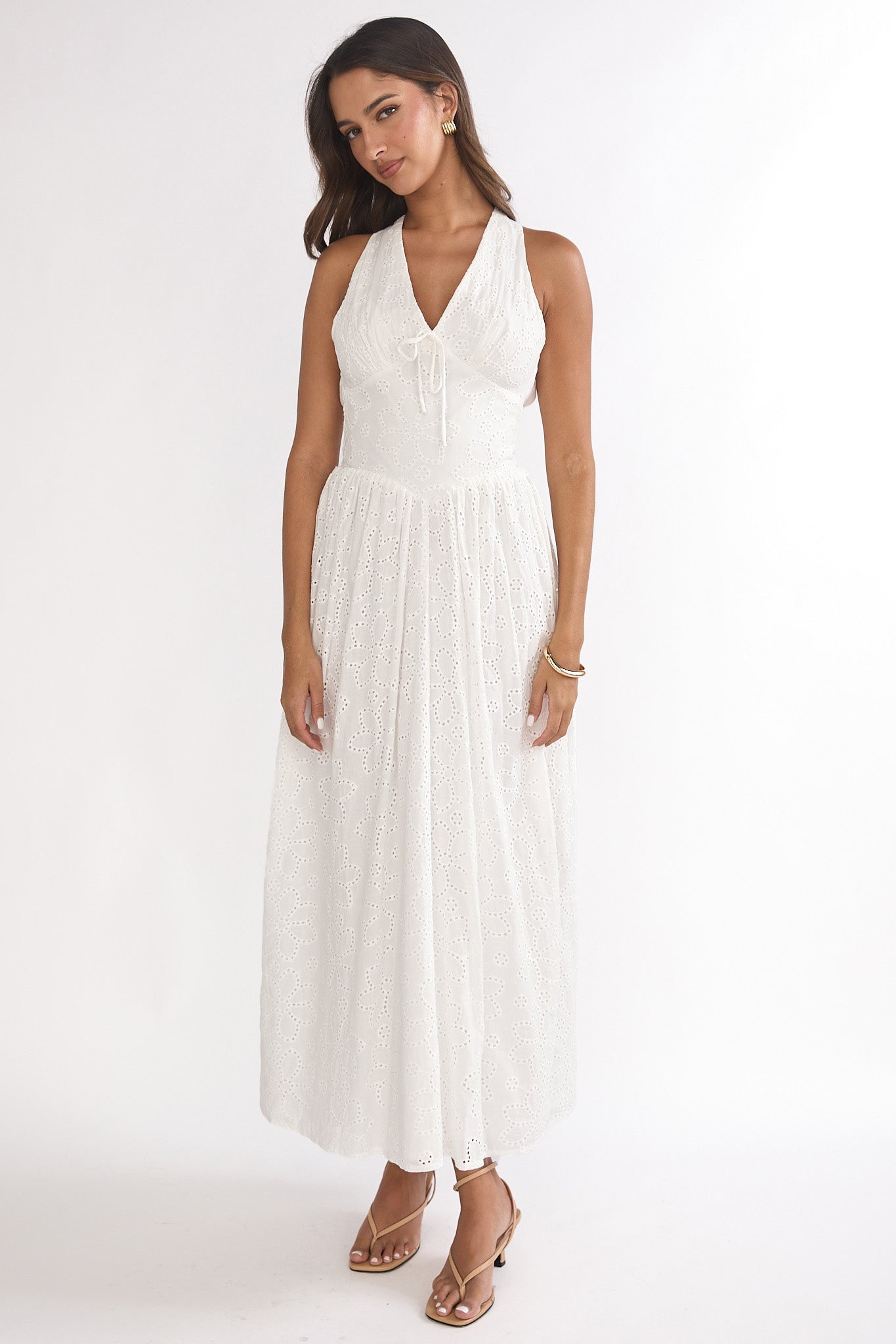 Sundrenched Halter Maxi Dress Eyelet White - XS Sundrenched Halter Maxi Dress Eyelet White - XS