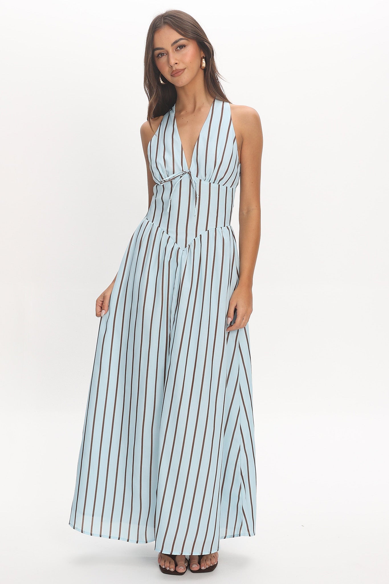 blue striped maxi dress Cabana Stripe Light White striped Night Studio | Dresses cheap prom dress shoulder ruffles Color:Peach Brown